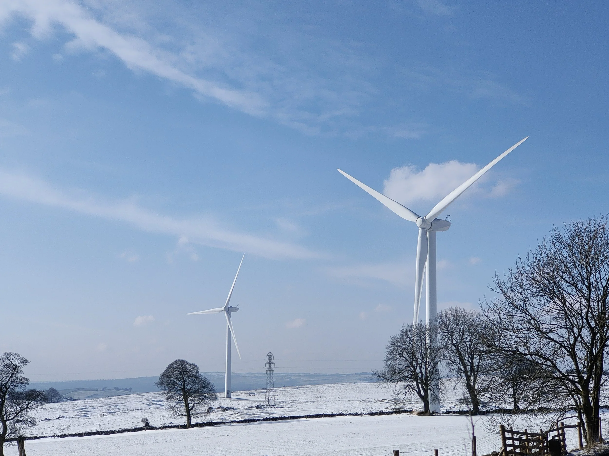 Carsington wind turbines in snow