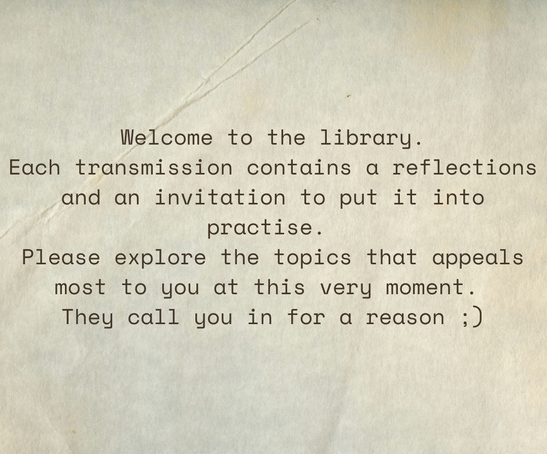 Typed note inviting people to a library with reflections and invitations to explore topics.