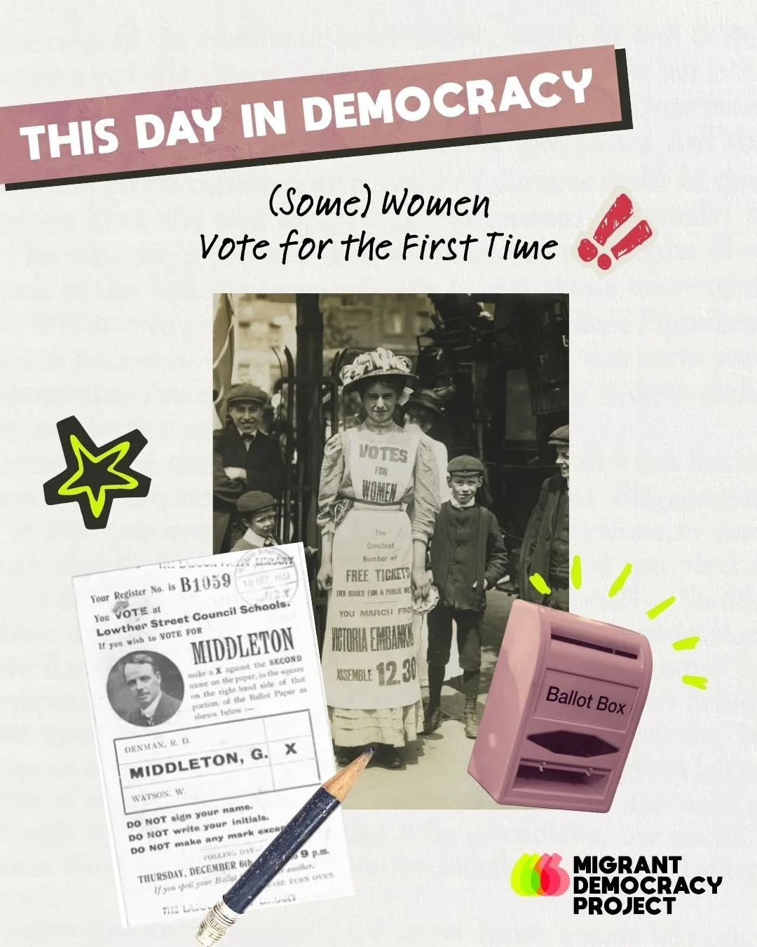 The suffragettes proved it: When people come together, change happens. 💚💜 Their fight reshaped UK democracy and we&rsquo;re building on that legacy today. 

We LEARN from past movements. 
We KNOW that we can win together.
We want equal voting right