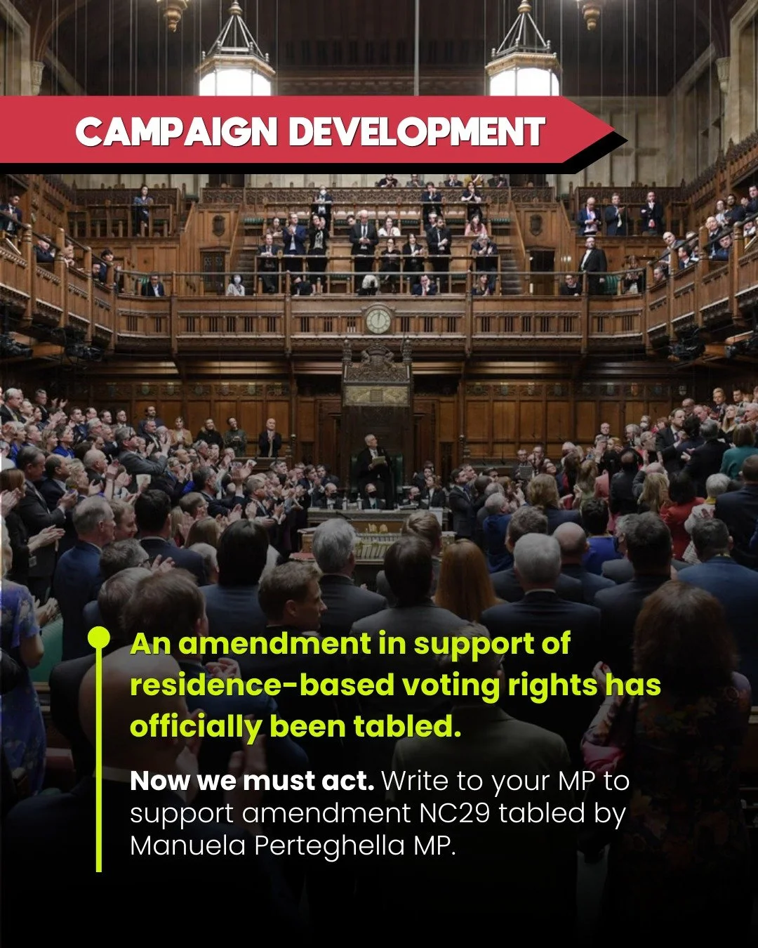 🚨BREAKING NEWS🚨 An amendment to the recent Representation of the People bill would extend the franchise in support of Votes for All! Now is the time to write (or re-write) to your MP asking that they support amendment NC29 tabled by Manuela Pertegh