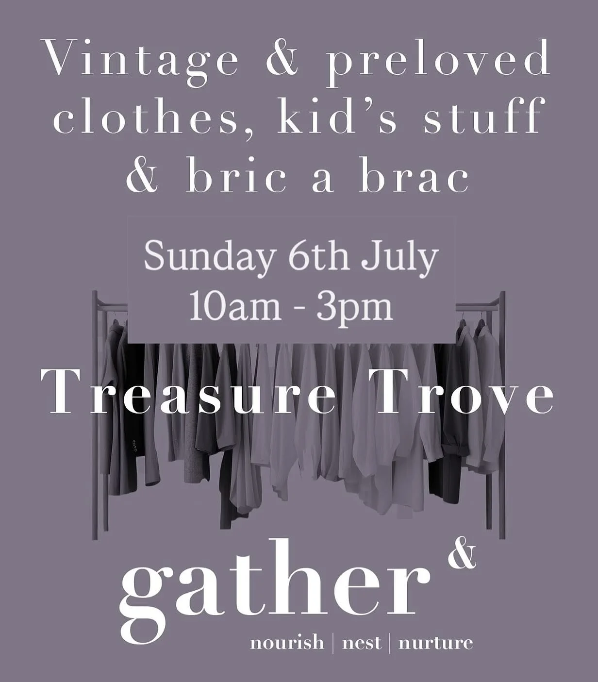 ✨ TREASURE TROVE THIS SUNDAY ✨
at Gather &amp;  10am-3pm 🧺💛

Join us for a day of beautiful finds and feel-good vibes&hellip;

👗 Preloved clothing &ndash; lovingly curated, ready for a new home
🎨 Handmade goods &ndash; crafted with care by local 