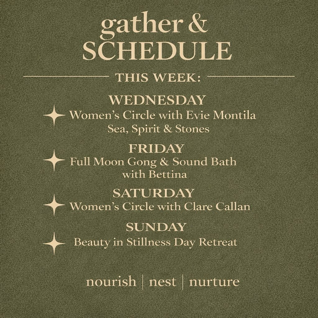 This week at gather &amp; 
A space to soften, to listen, to reconnect.

Women&rsquo;s circles, sound, stillness and beauty &mdash; all held gently.

nourish | nest | nurture