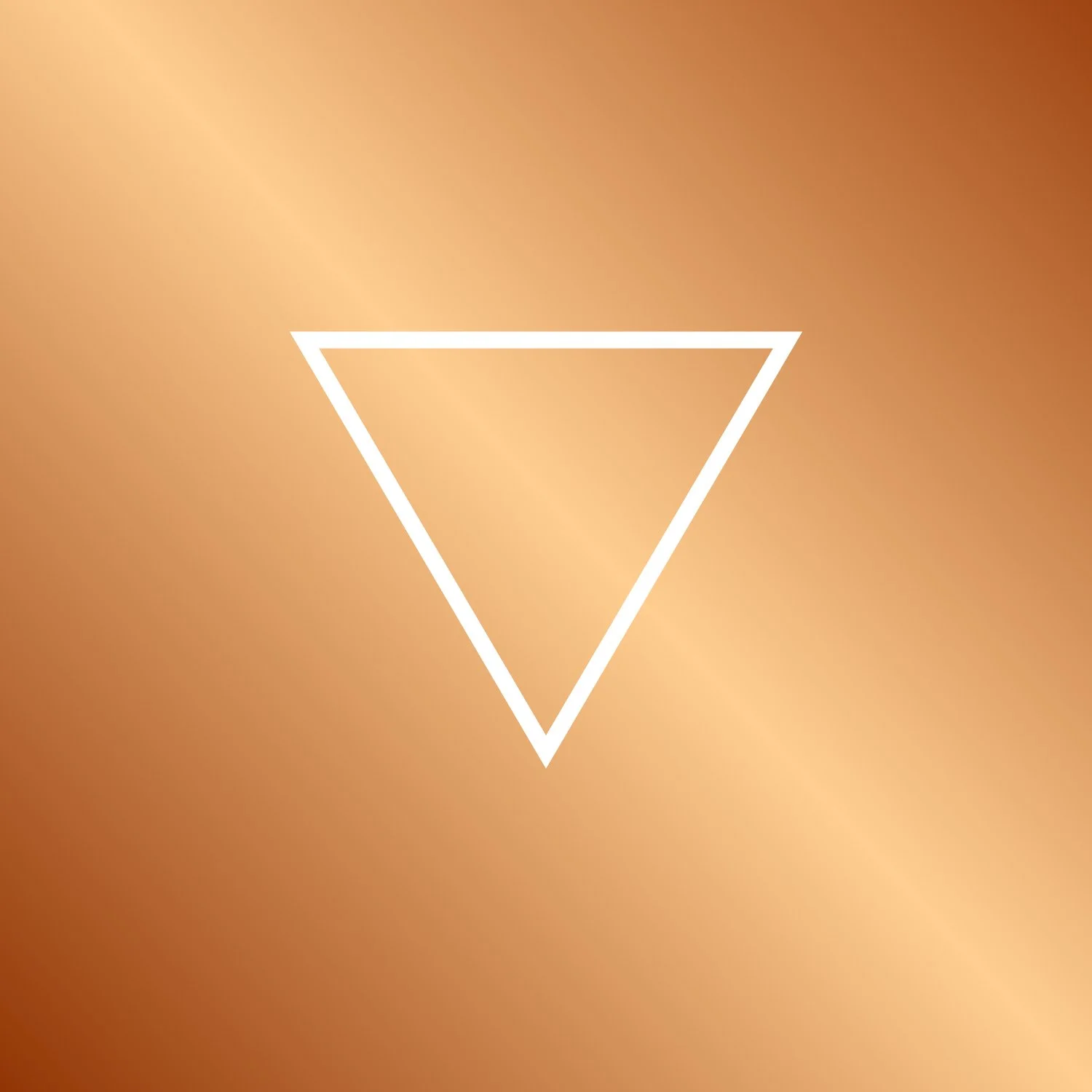 White outlined triangle pointing downward on a gradient brown background.