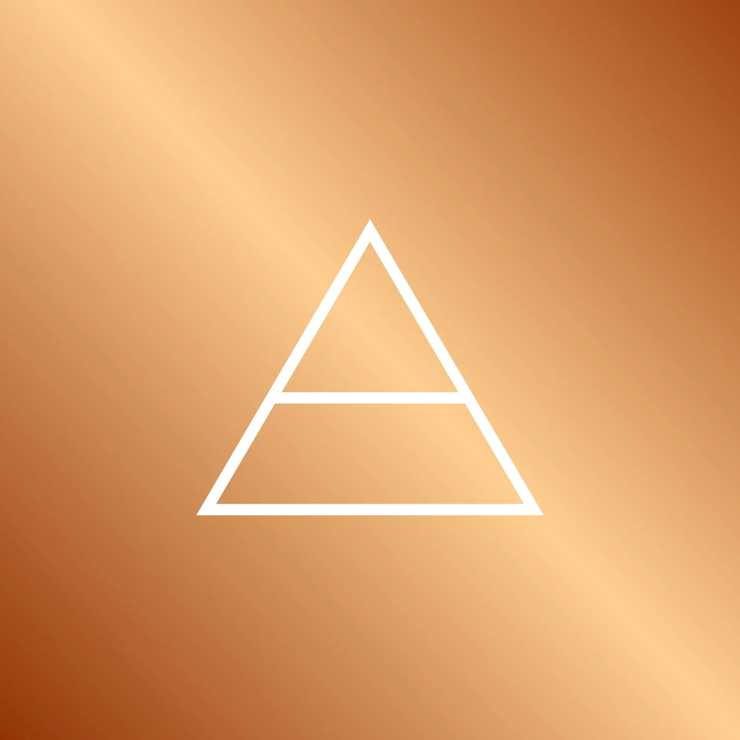White outlined triangle with a horizontal line inside on a gradient orange background.