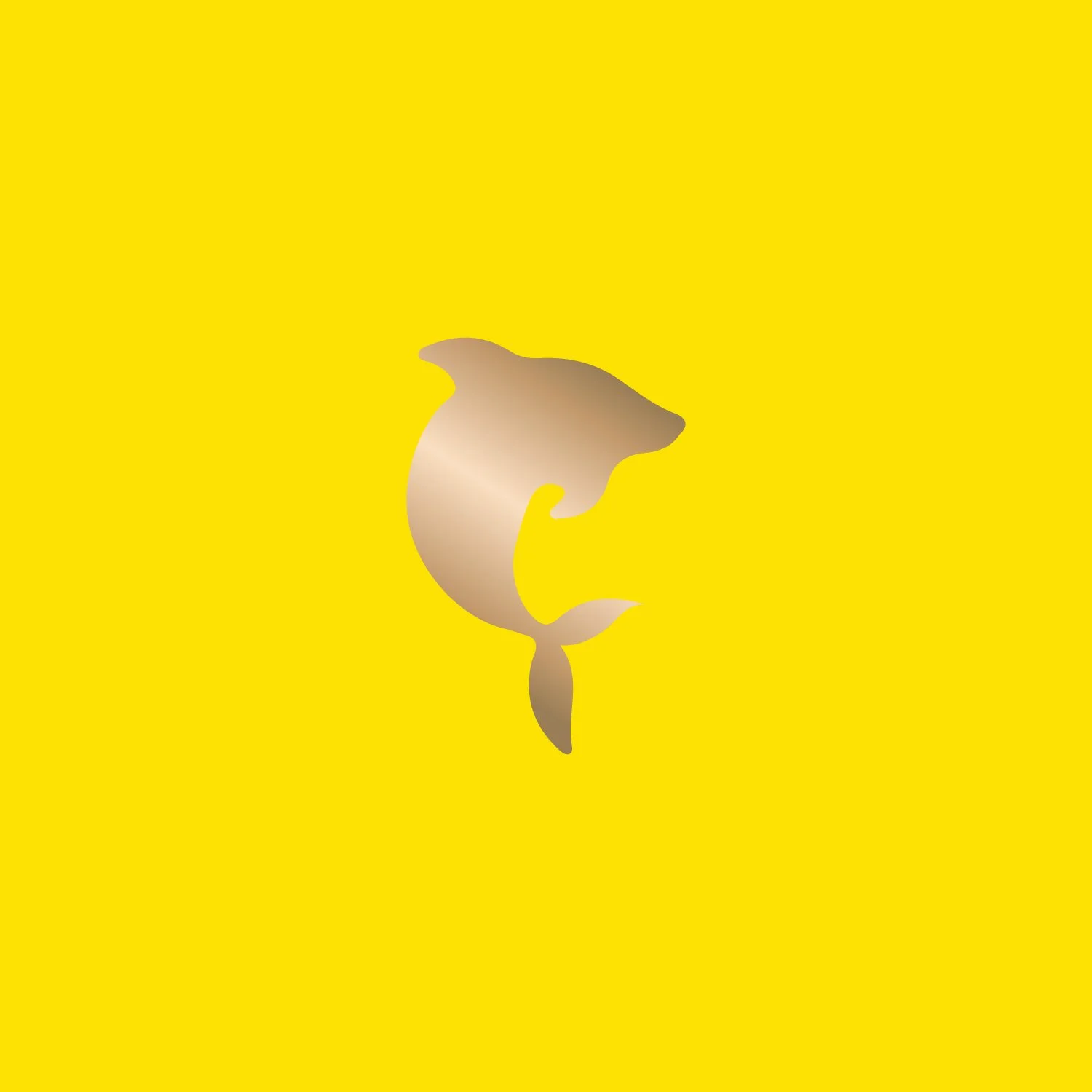 Gold dolphin silhouette on yellow background