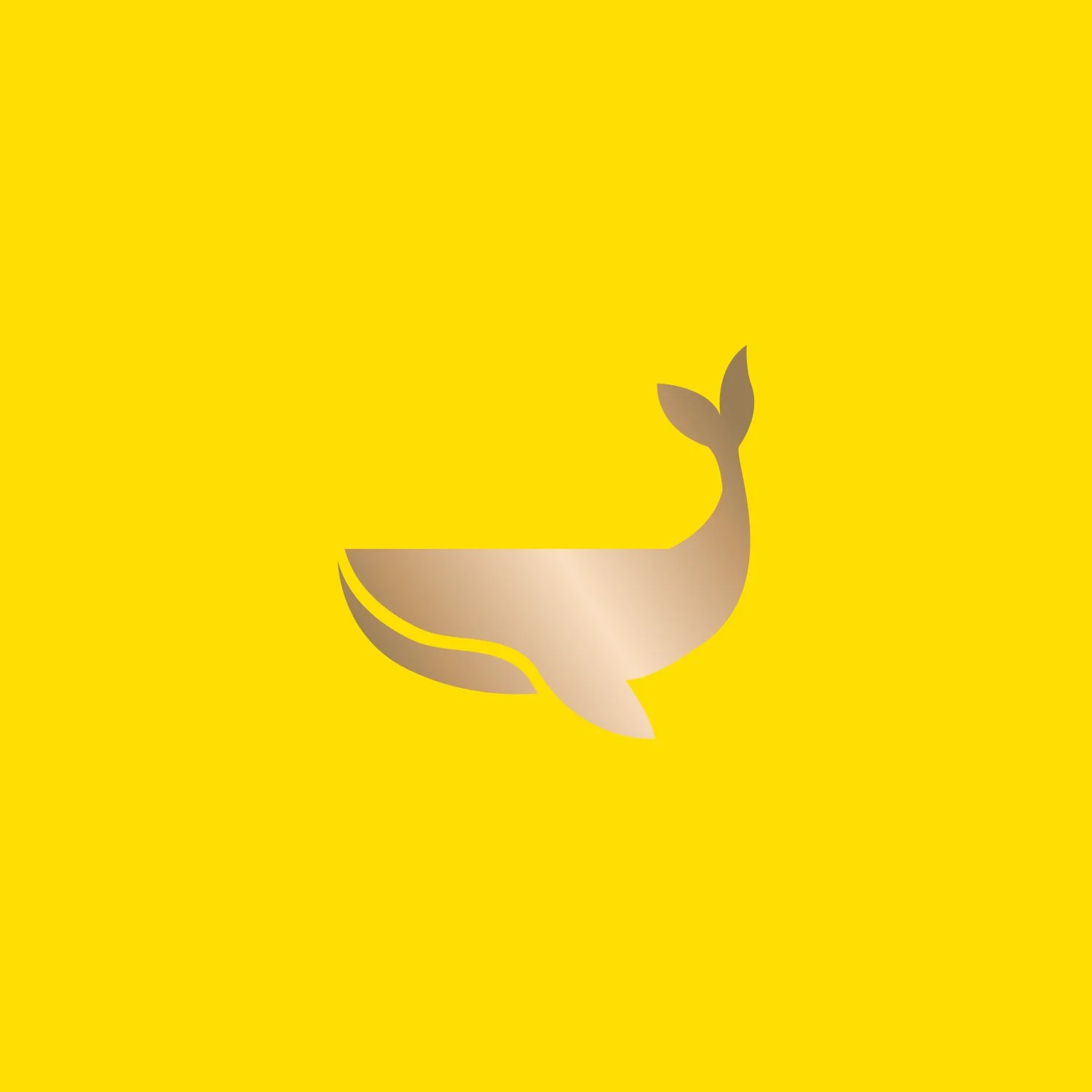 Minimalist gold whale logo on a yellow background