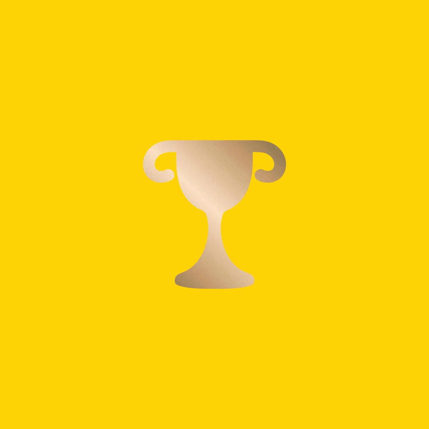 Gold trophy cup icon on yellow background.