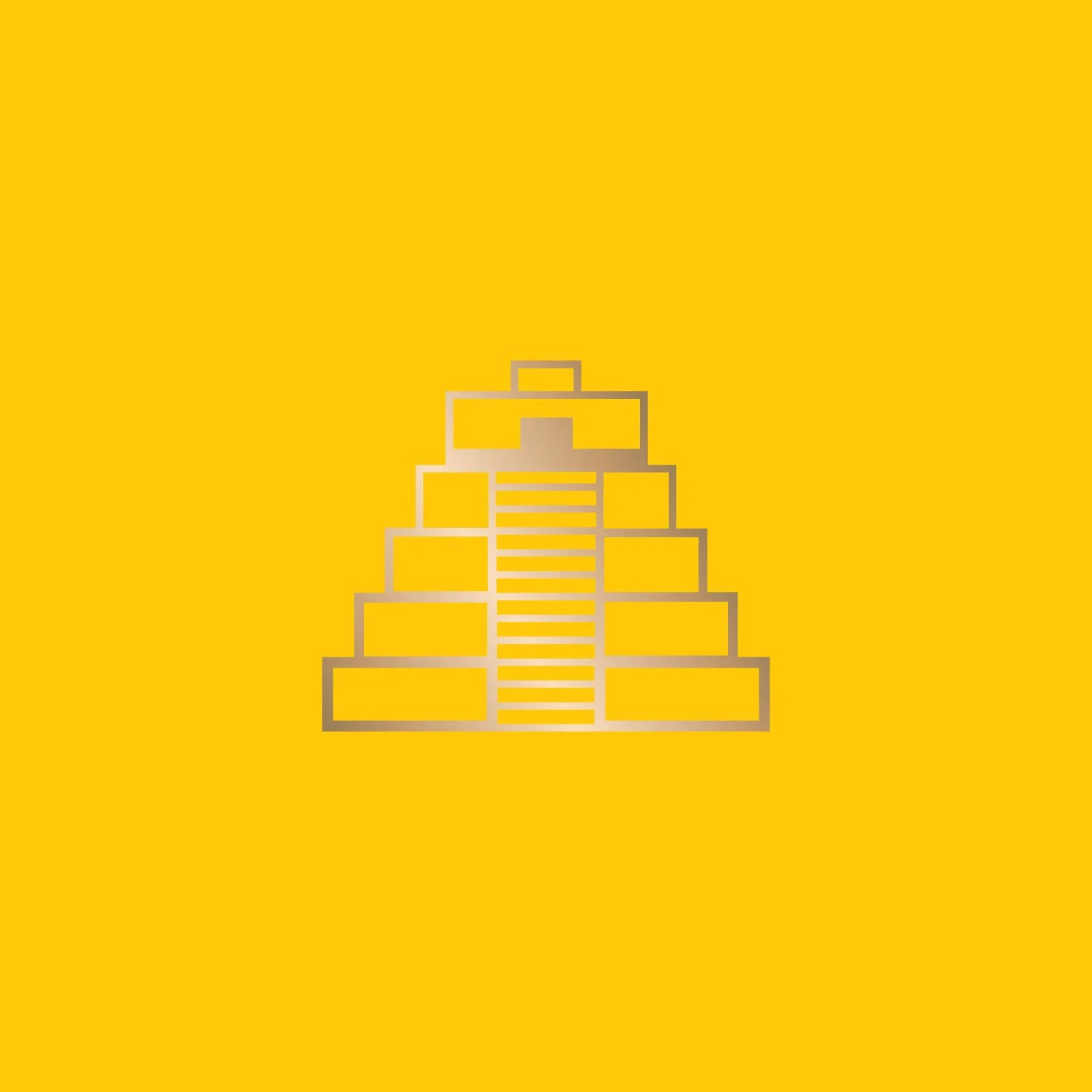 Historical pyramid icon with steps on yellow background
