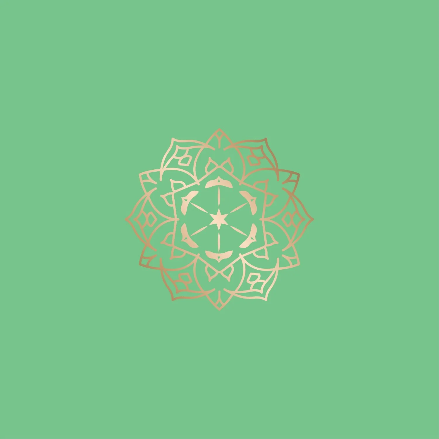 Intricate gold mandala on a green background