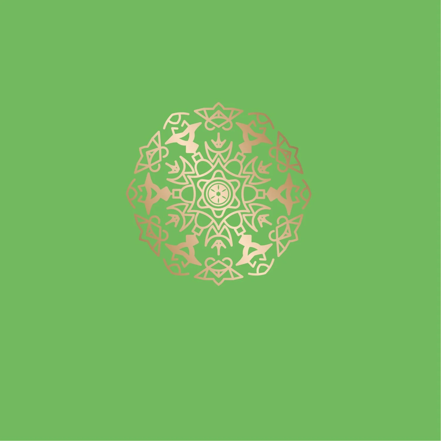 Intricate gold mandala design on green background