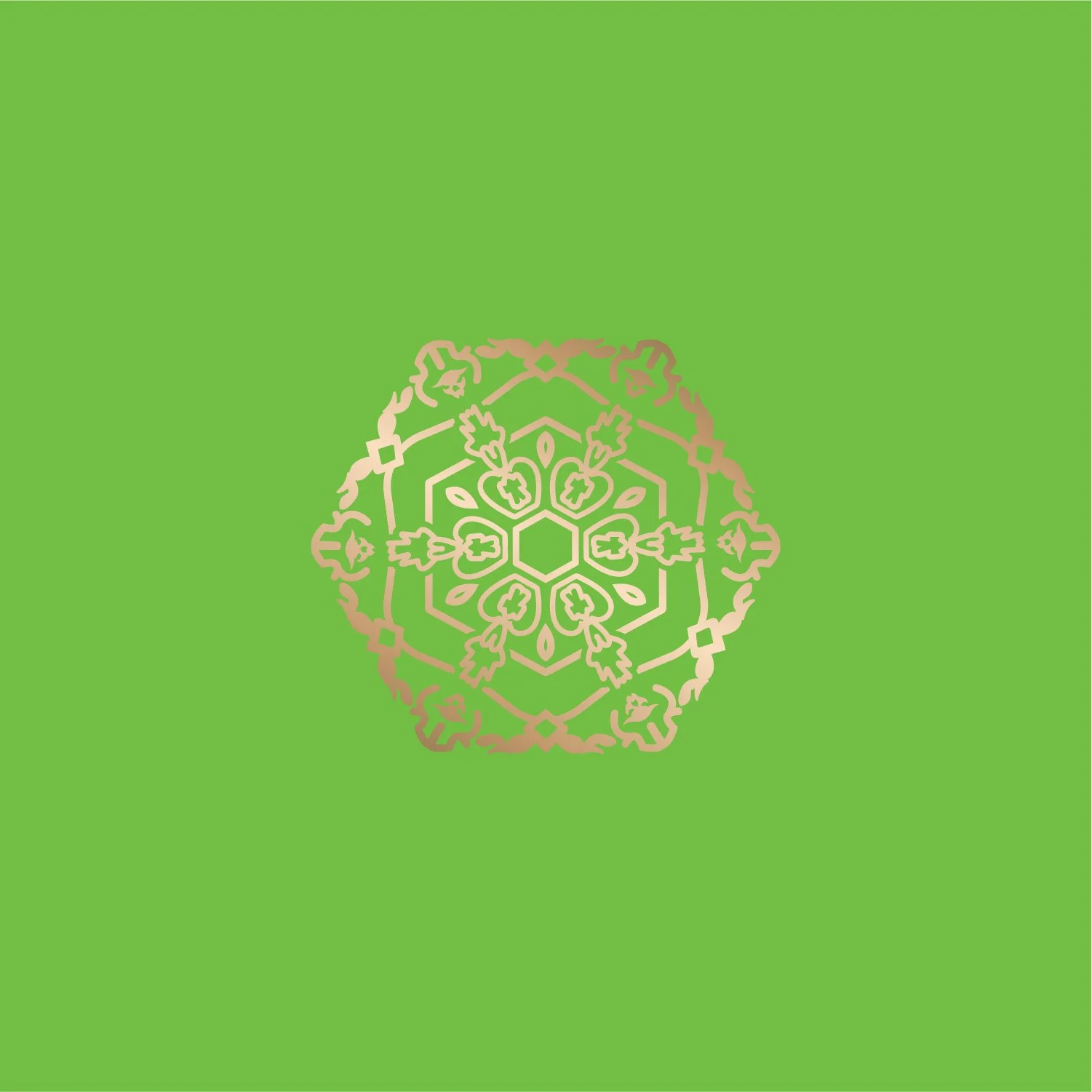 Gold decorative pattern on a green background