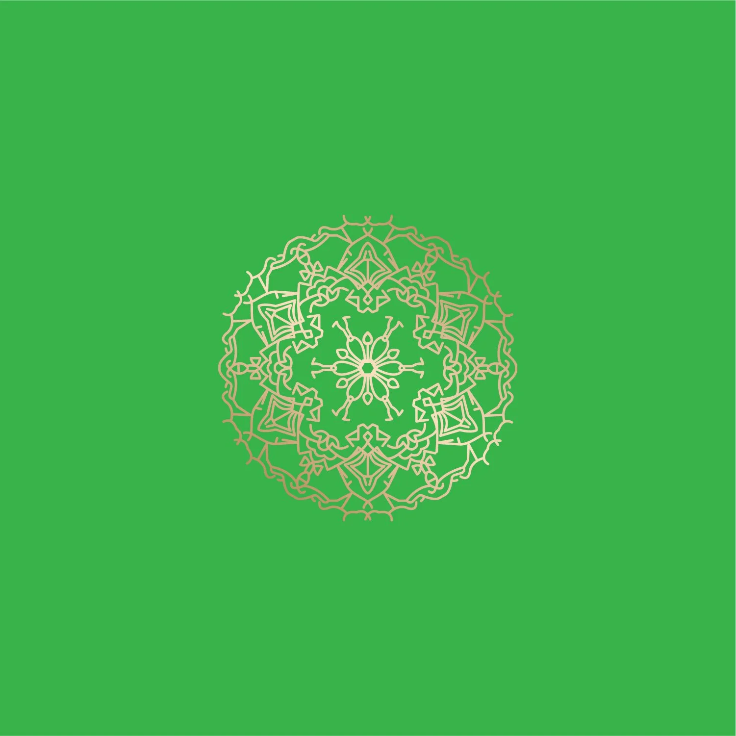Intricate gold mandala on a green background