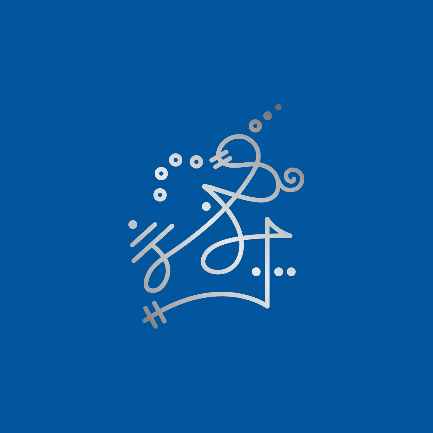 Abstract silver line drawing on blue background