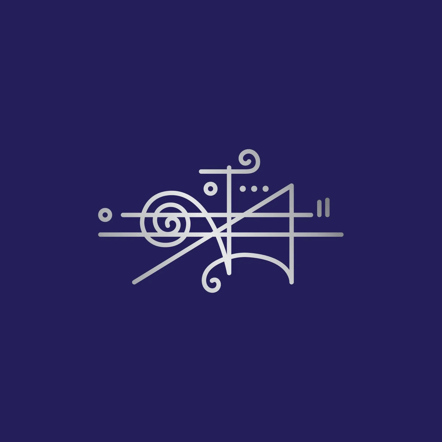 Abstract geometric design with swirls and lines on dark blue background