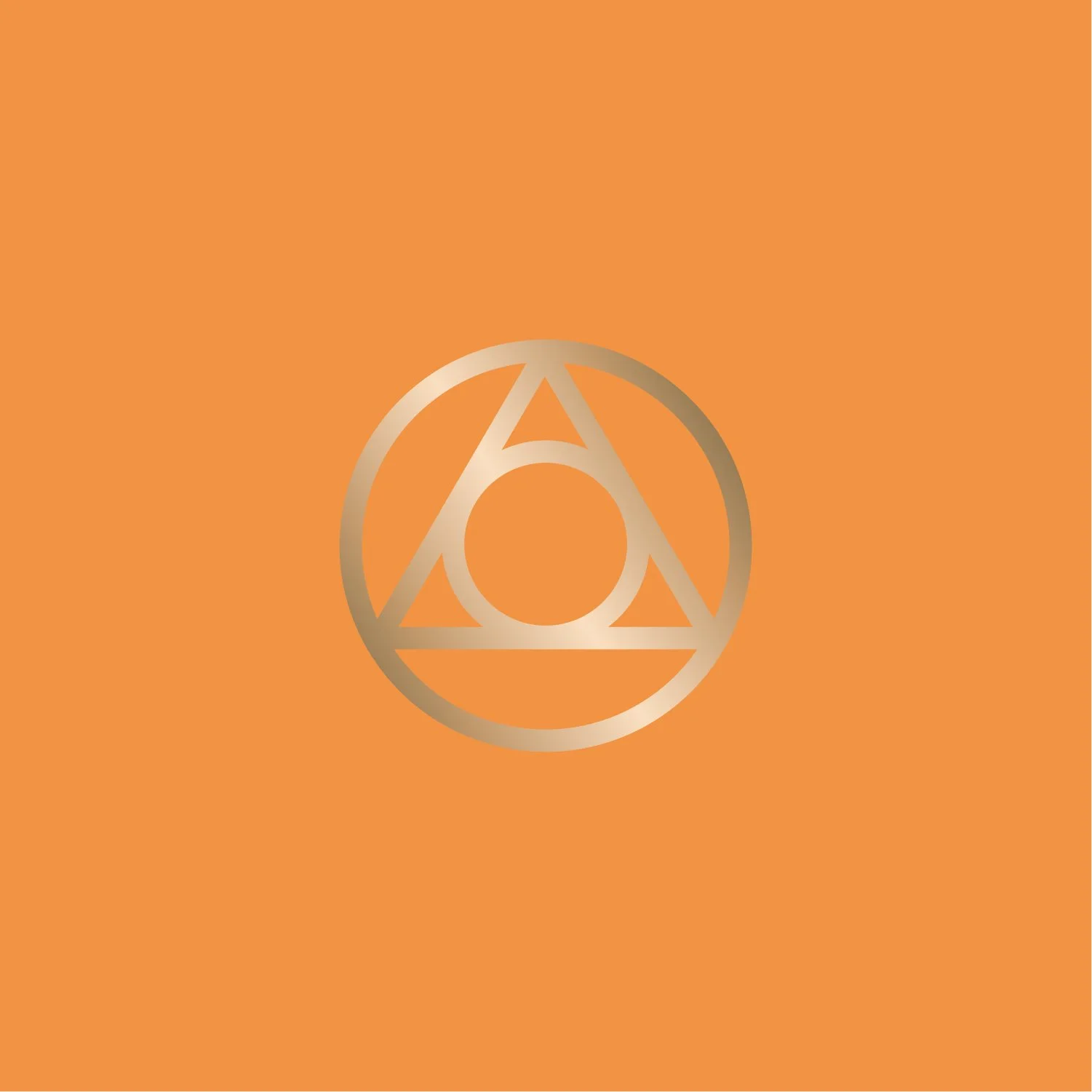 Golden geometric symbol on orange background