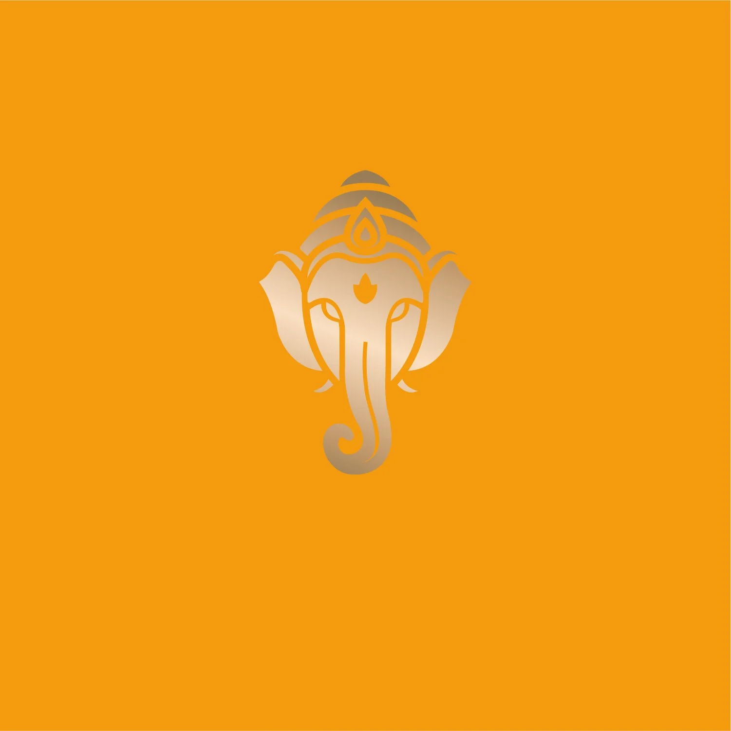 Abstract depiction of an elephant head with a spiritual motif on an orange background.