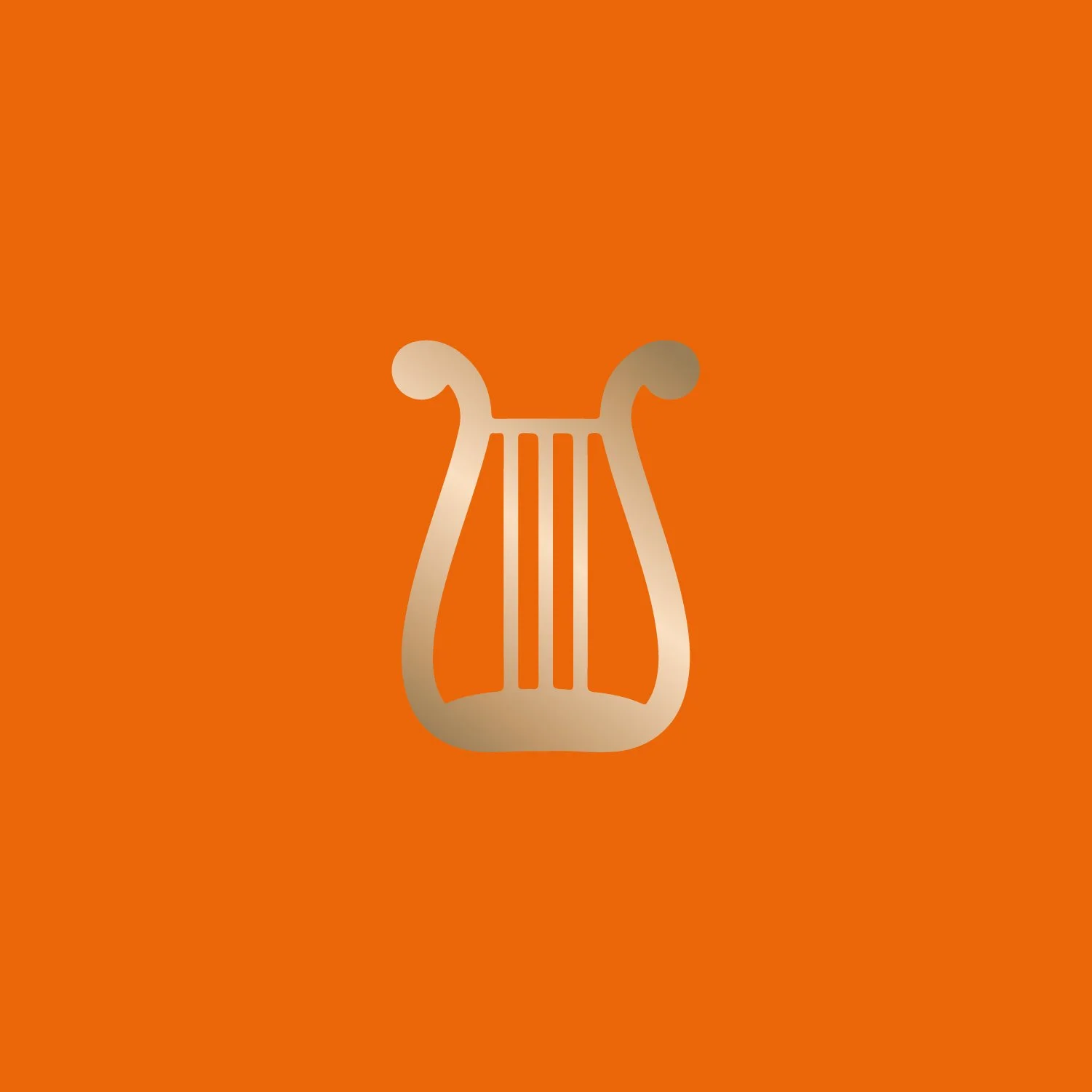 Golden lyre symbol on an orange background
