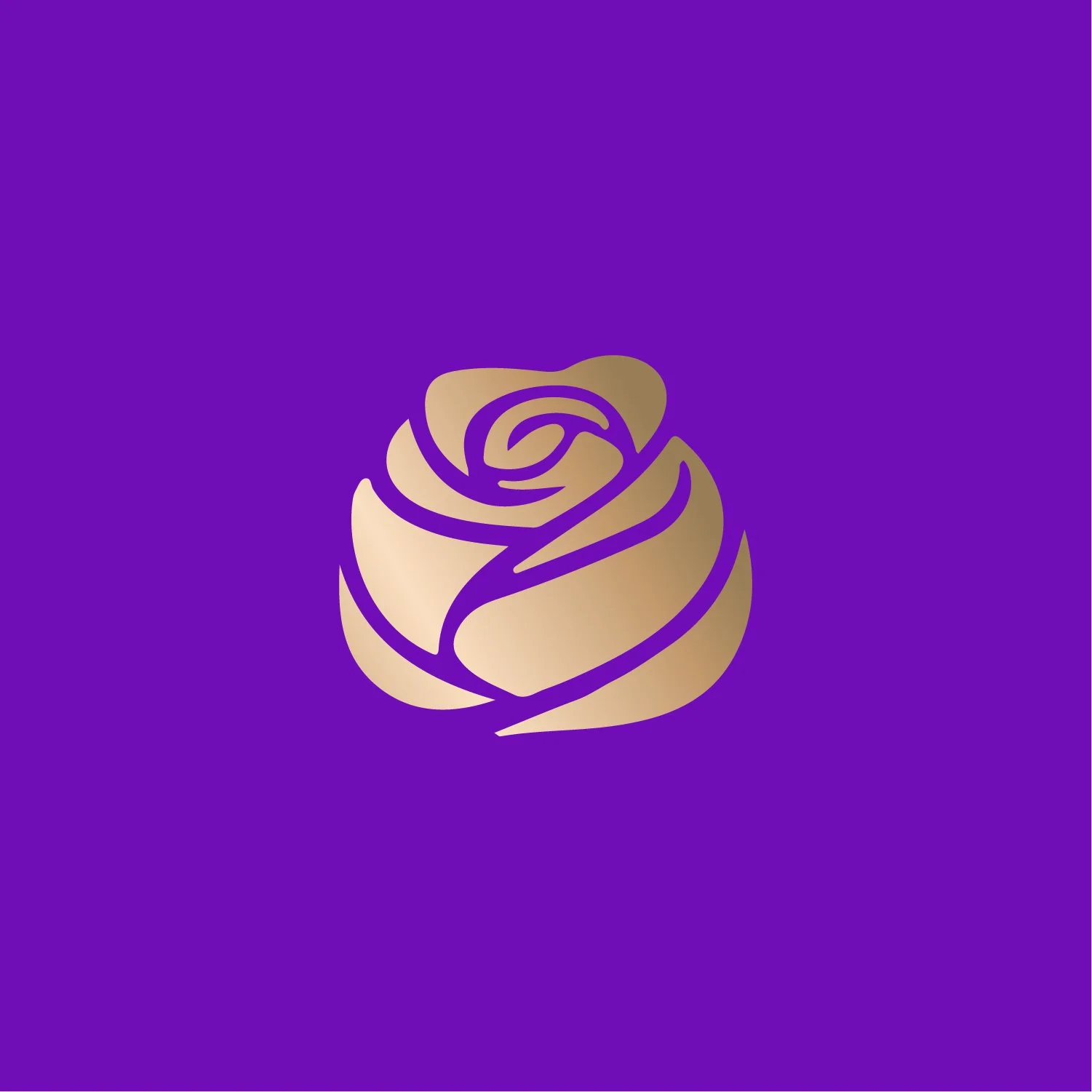 Gold rose logo on a purple background