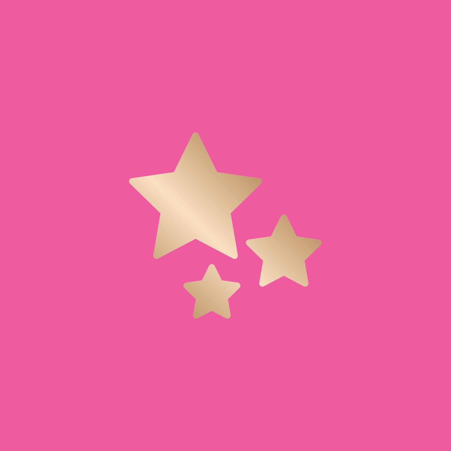 Three gold stars on a pink background.