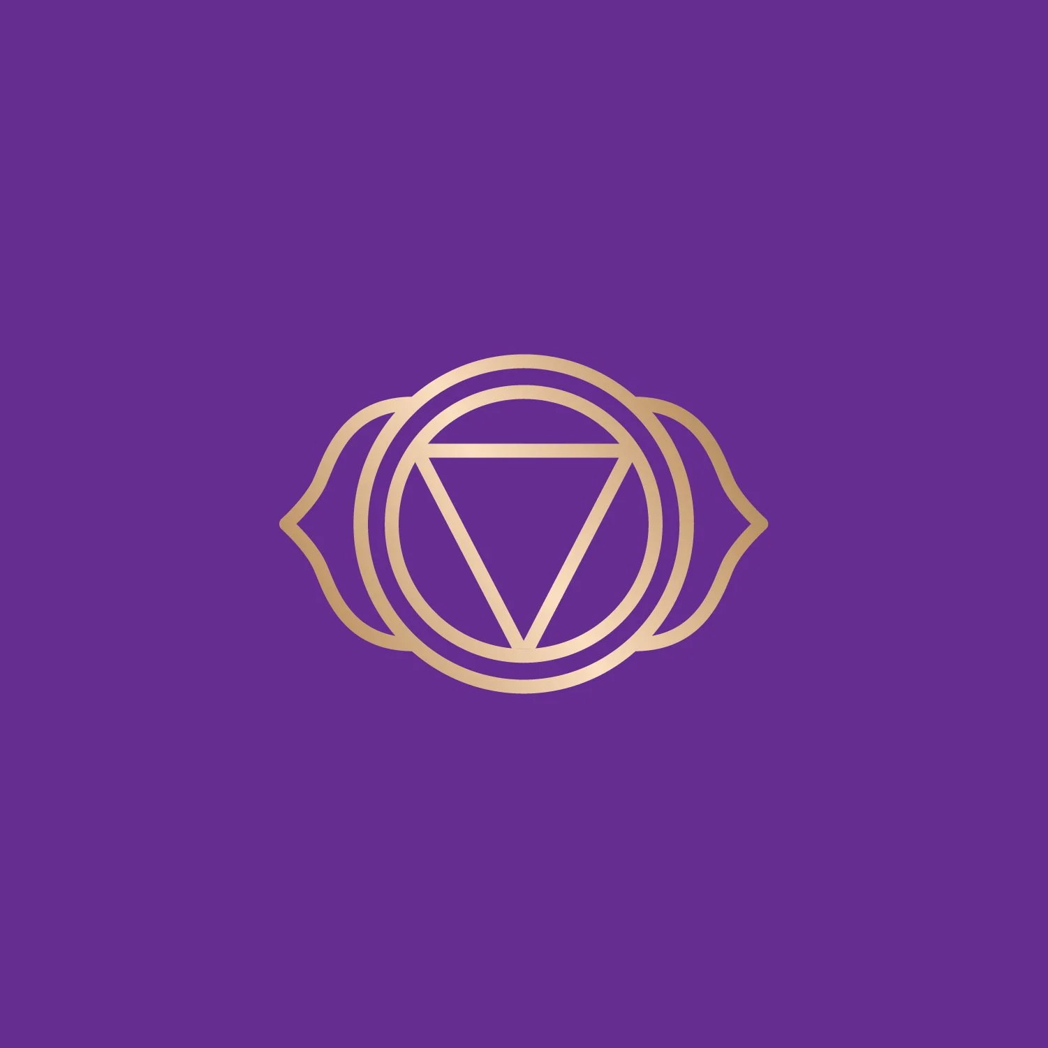 Ajna chakra symbol in gold on purple background