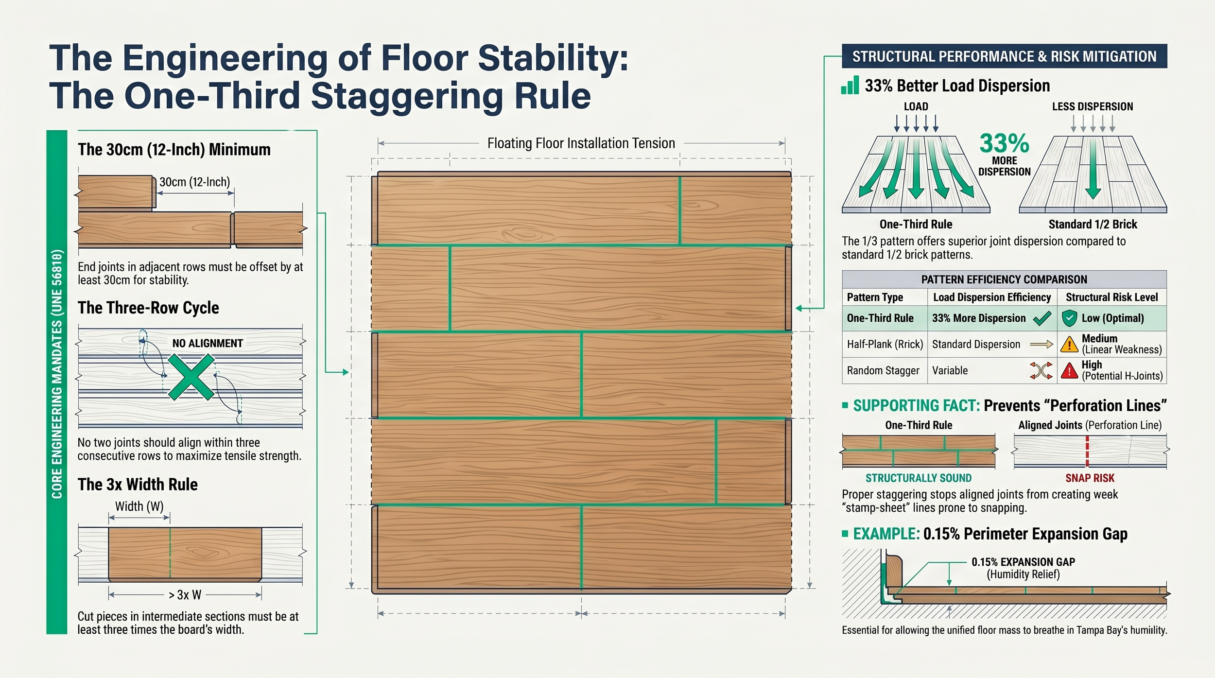 Installer marking one-third offset positions on laminate planks before installation in a Brandon, FL home