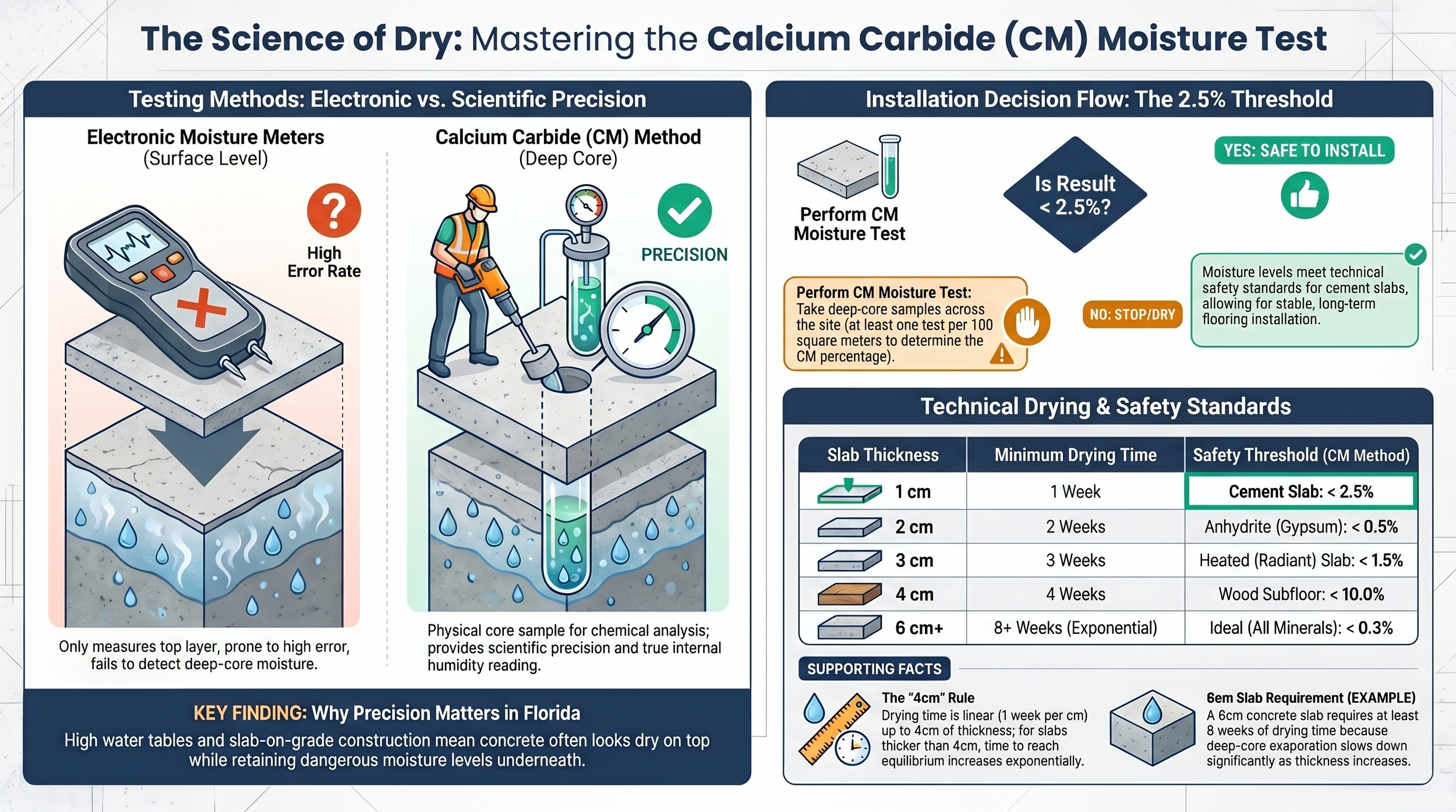 Professional flooring moisture test on a concrete slab in a Tampa Bay home