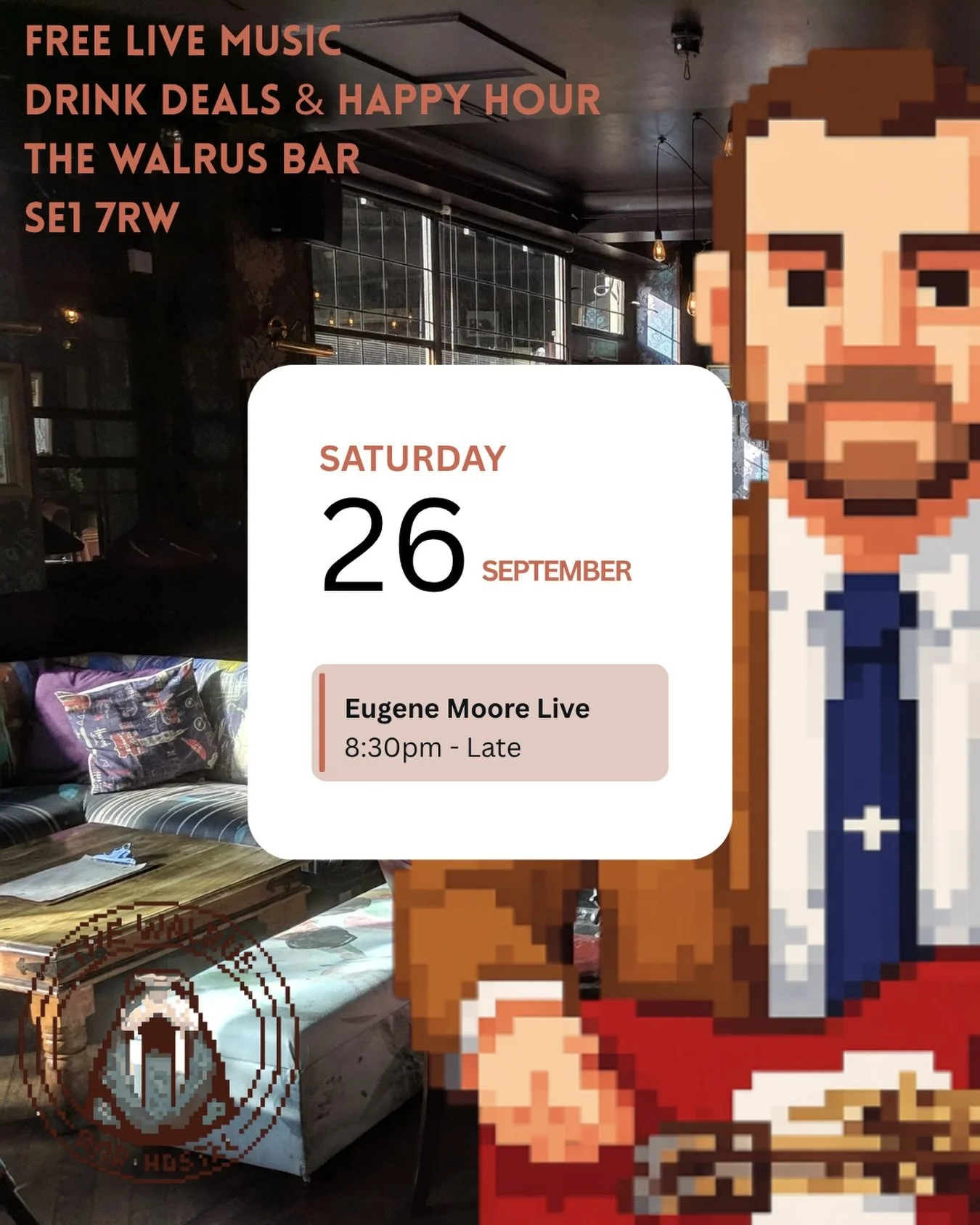 Catch @eugene_moore_music at The Walrus this Saturday !! 

#livemusic #freelivemusic #london #londonevents #londonpub