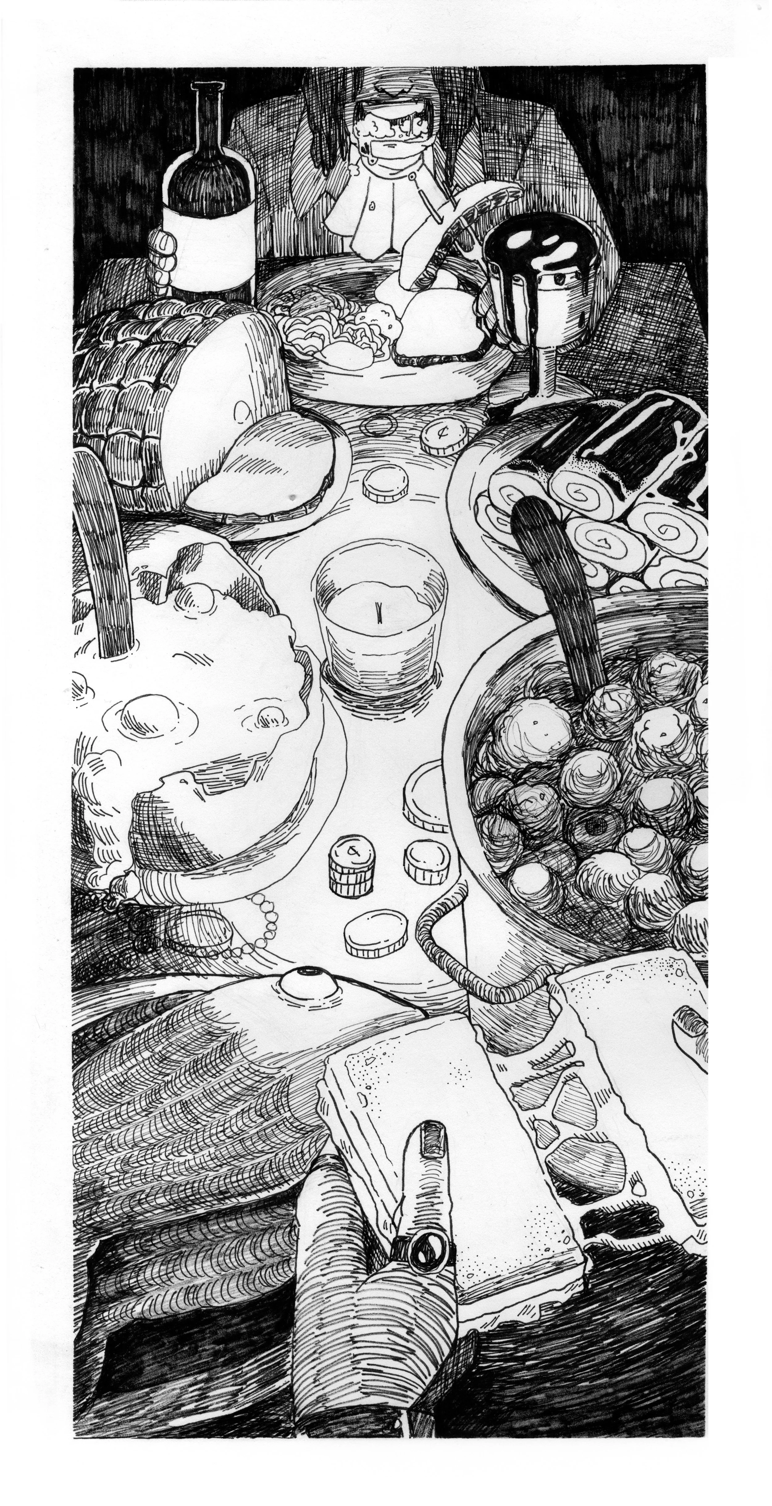 "Gluttonous Feast", ink