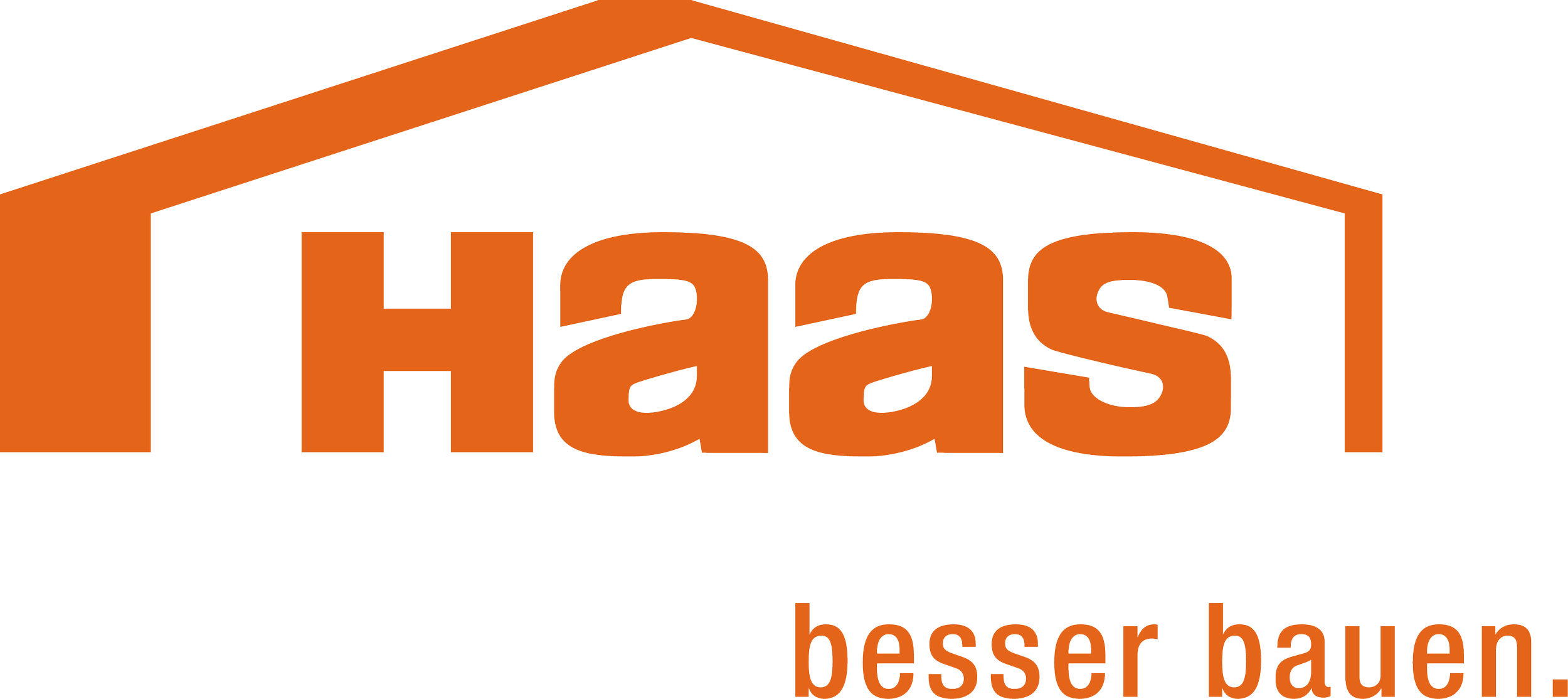 Logo mit einem Hausdach und dem Text „Haas“ in orange, darunter die Phrase „besser bauen“.