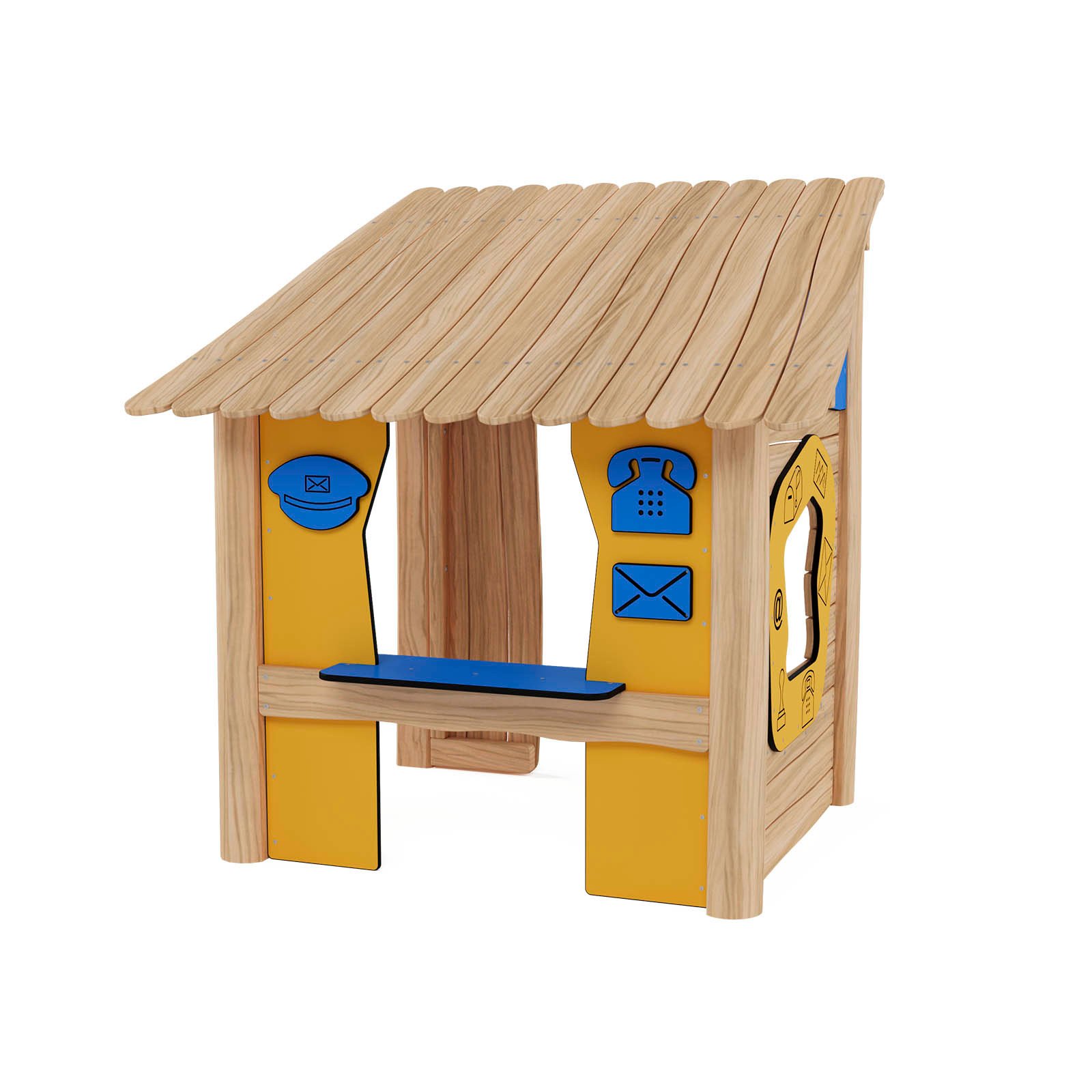 Robinio Post Office playground structure for public spaces, ages 1–6, supports role-play, communication and early learning, compact wooden design