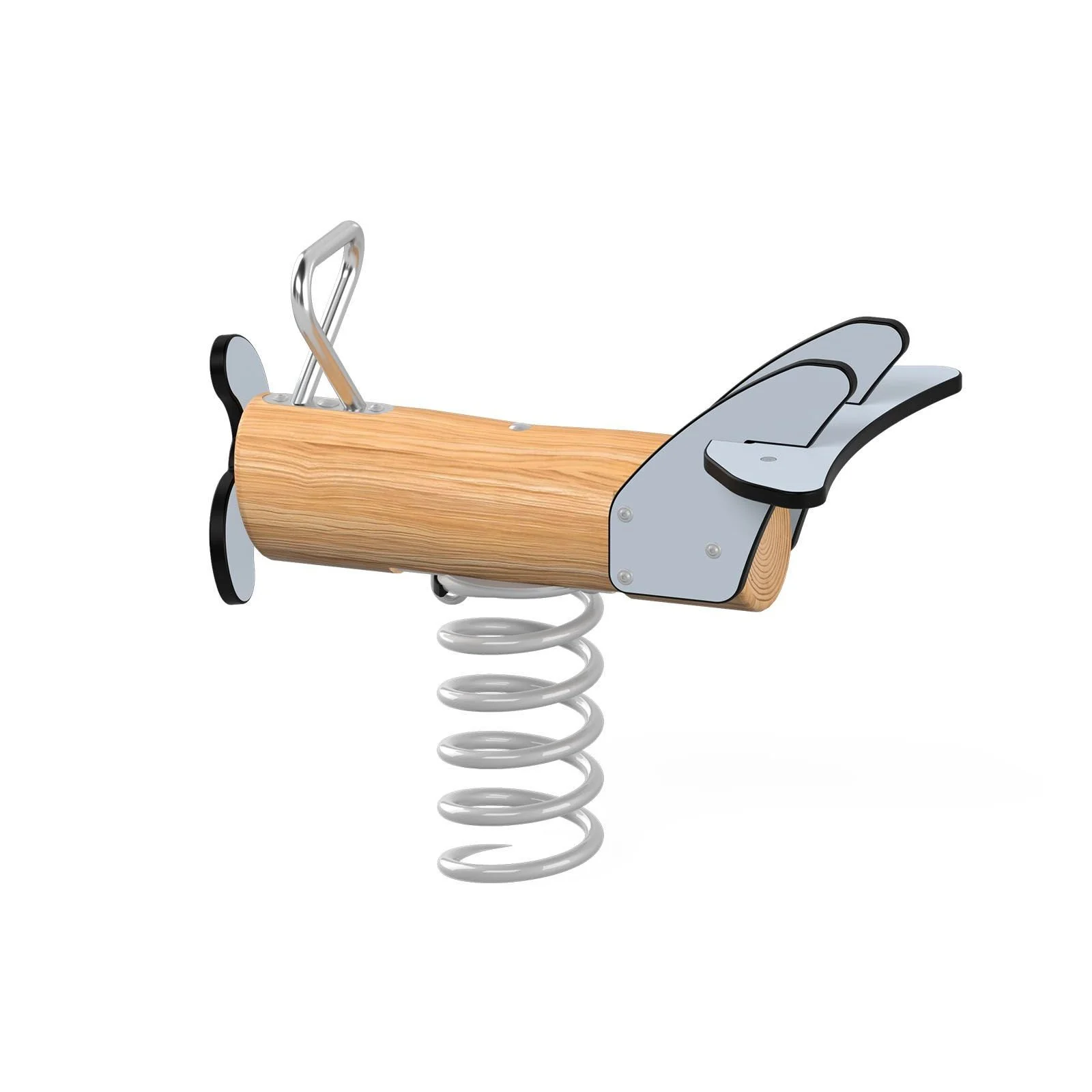 Robinio Plane spring rocker with concrete base for children aged 1–12, designed for public playgrounds, supporting balance and coordination, EN 1176 compliant.