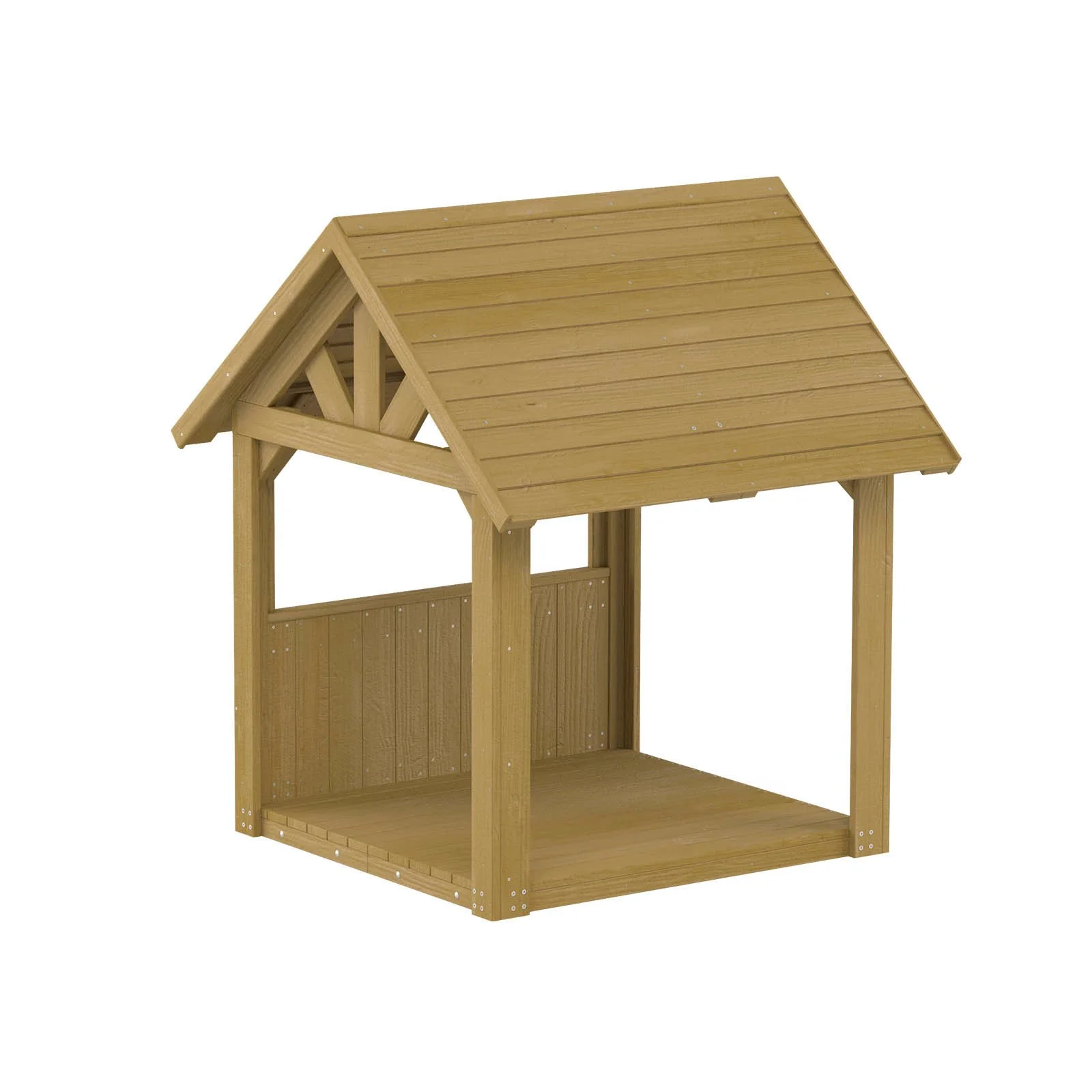 Natural wooden lattice playhouse made of impregnated pine wood, designed for children aged 1–5 for calm play, rest, and outdoor learning.
