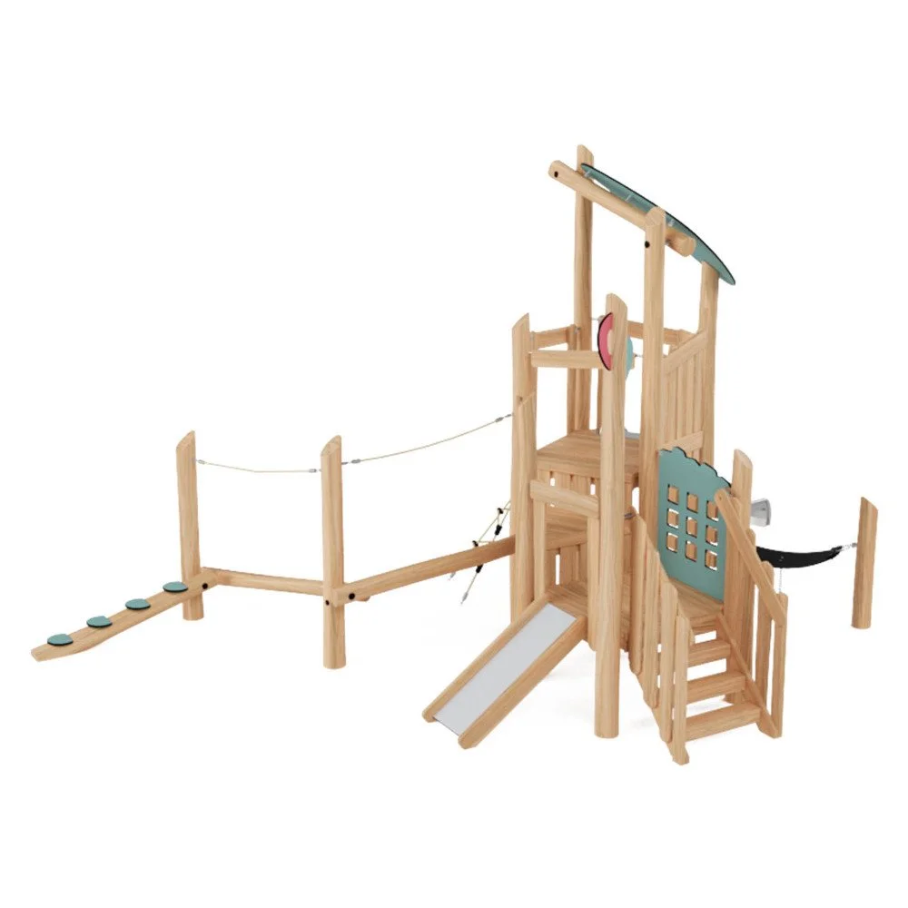 Robinio Set 3 playground structure for public spaces, ages 1–7, supports up to 15 users, includes climbing, balancing and sliding elements