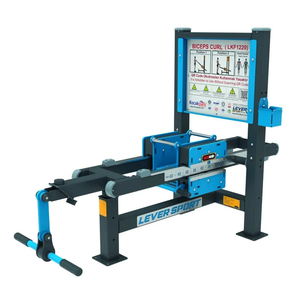 Outdoor biceps curl machine with adjustable load and guided motion — professional outdoor strength equipment built from heavy-duty steel, suitable for municipal gym areas and real estate projects.