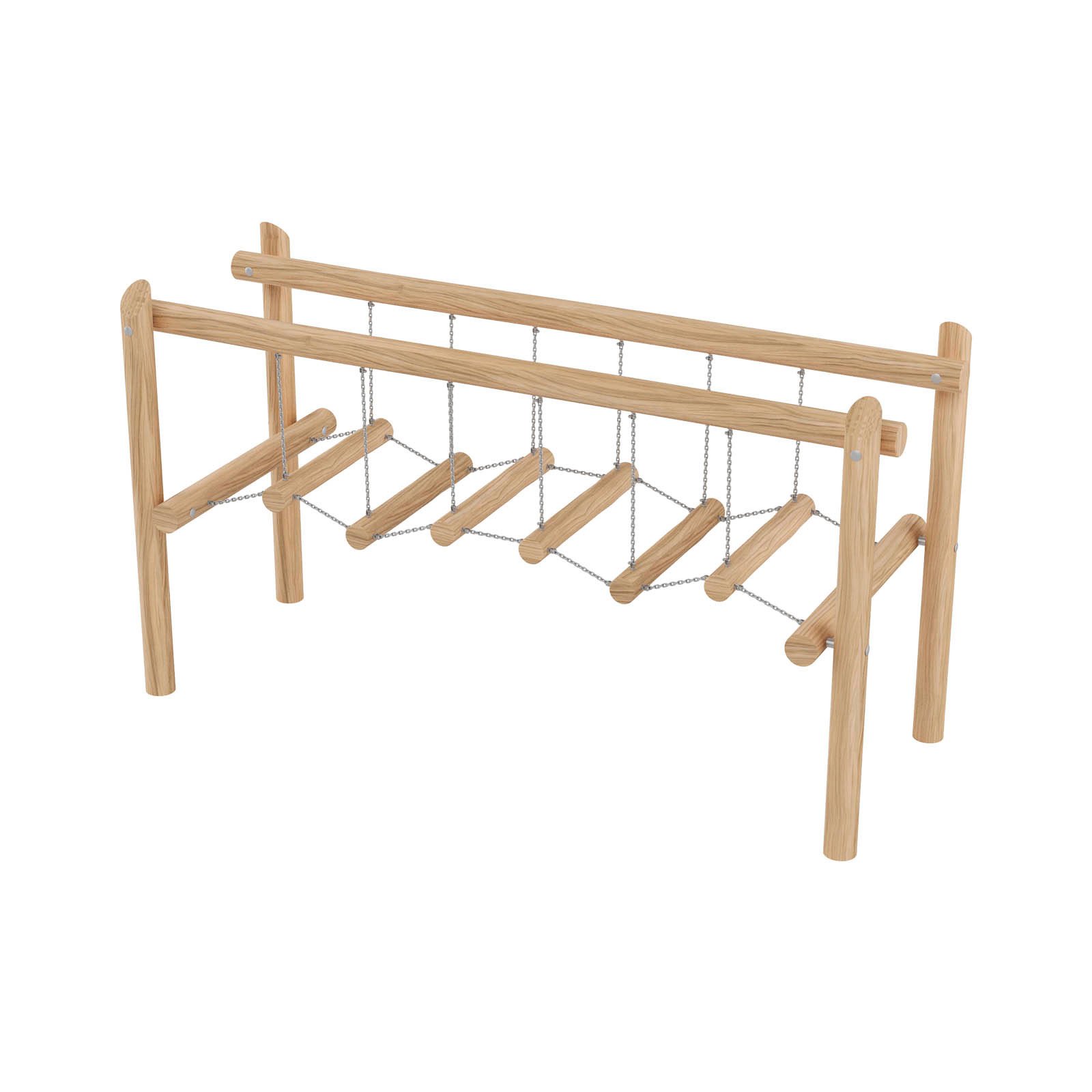 Robinio Moving Bridge playground element for public spaces, ages 3–14, supports balance, coordination and core strength through controlled movement, EN 1176 compliant.