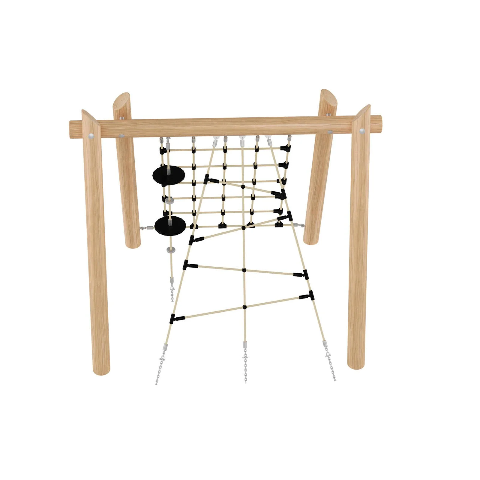 Robinio Net Climber playground structure for public spaces, ages 3–14, supports strength, coordination and climbing skills, robinia wood frame, EN 1176 compliant.