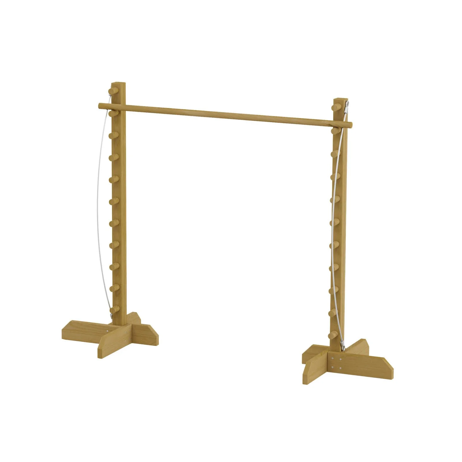 Natural wood agility bar made of impregnated pine wood, designed for children aged 1–14 to develop balance, flexibility, and body awareness outdoors.