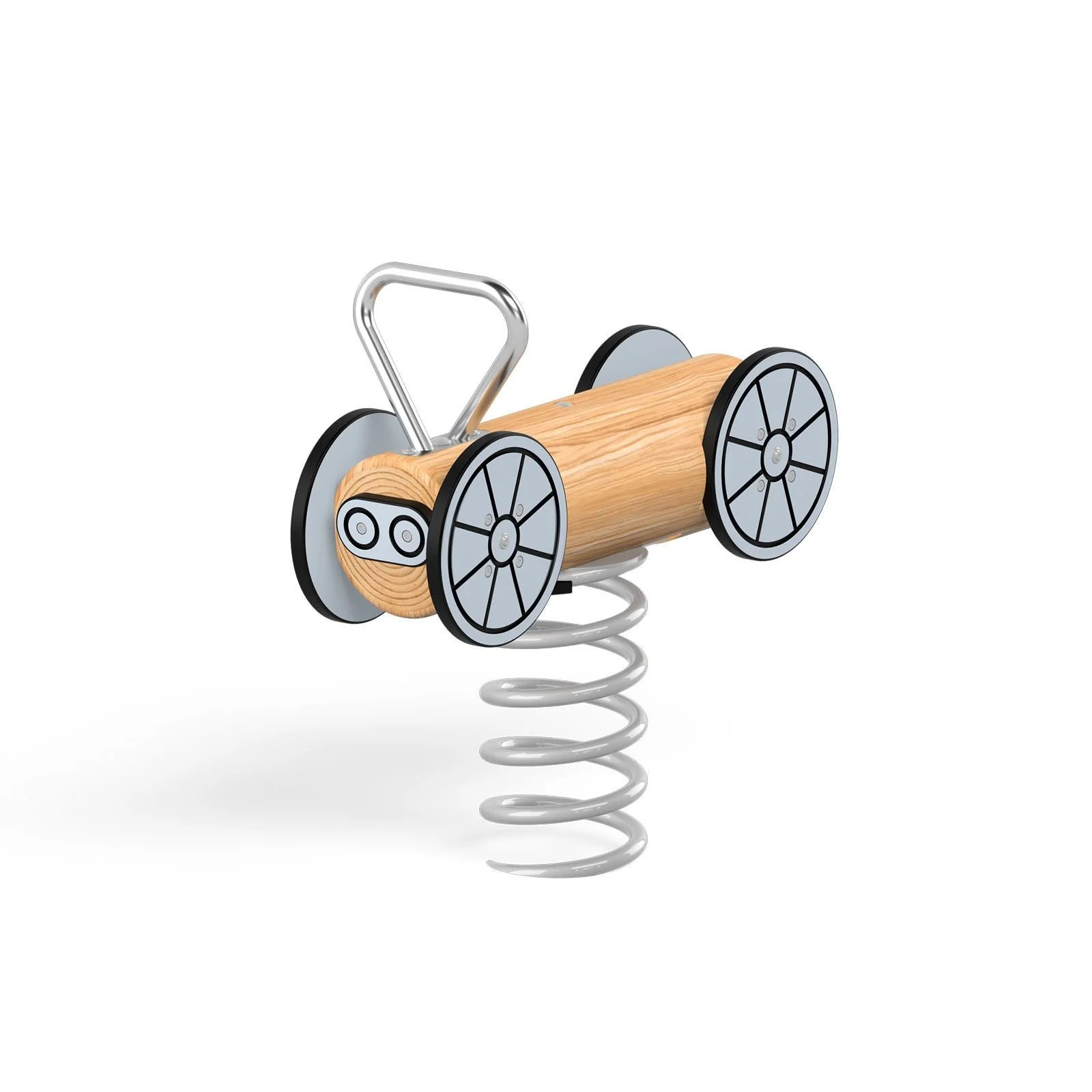 Robinio Auto spring rocker with concrete base for children aged 1–12, designed for public playgrounds, supporting balance and coordination, EN 1176 compliant.