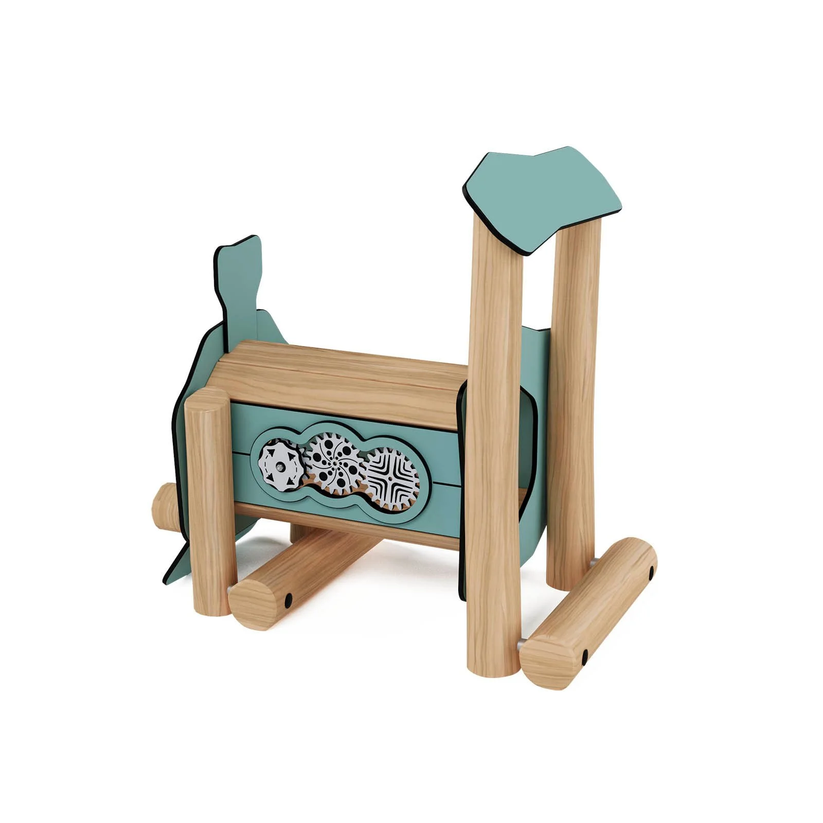 Robinio Locomotive playground structure for public spaces, ages 1–6, supports group role-play and imagination, compact wooden design