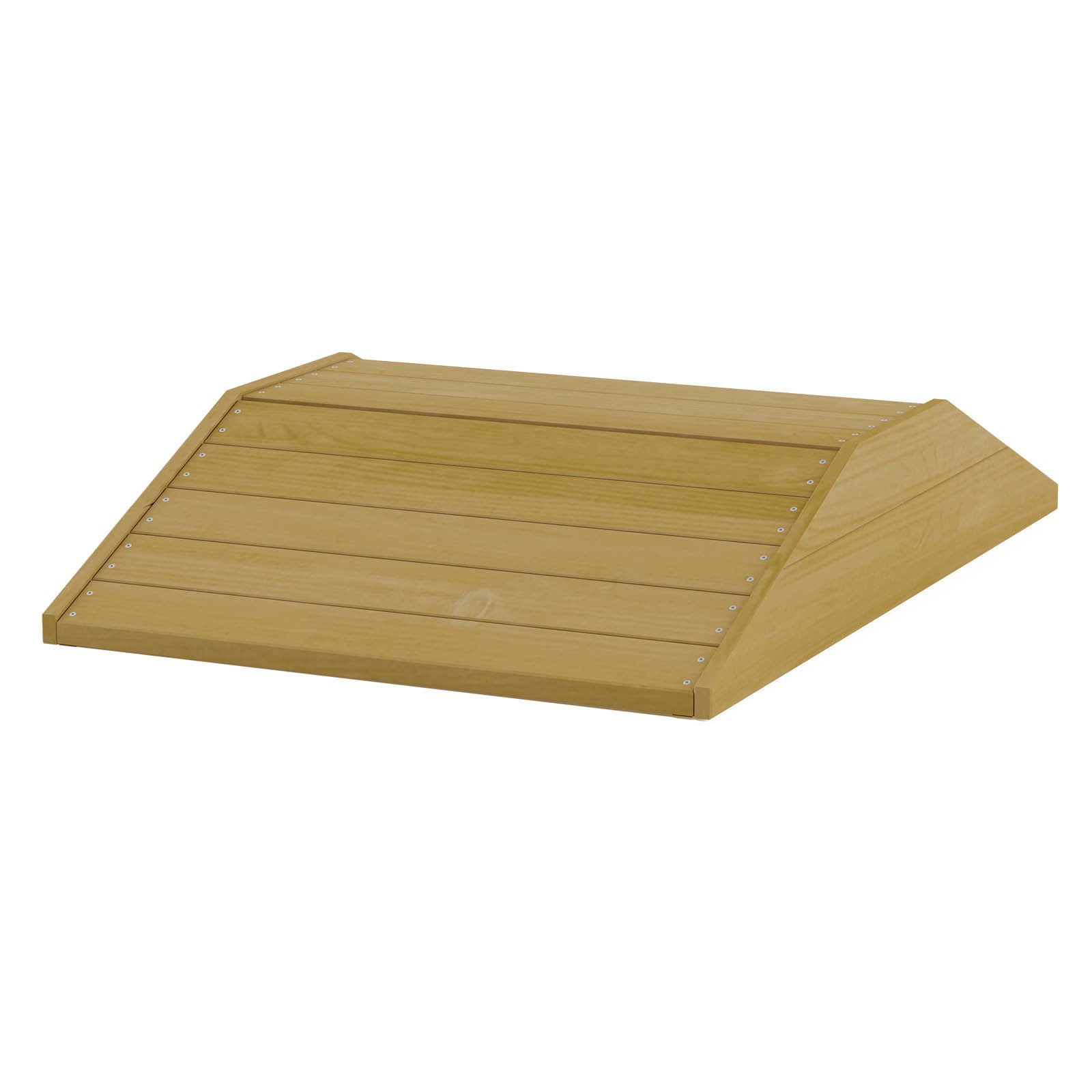 Natural wooden inclined bridge made of impregnated pine wood, designed for children aged 1–7 to develop balance and coordination outdoors.