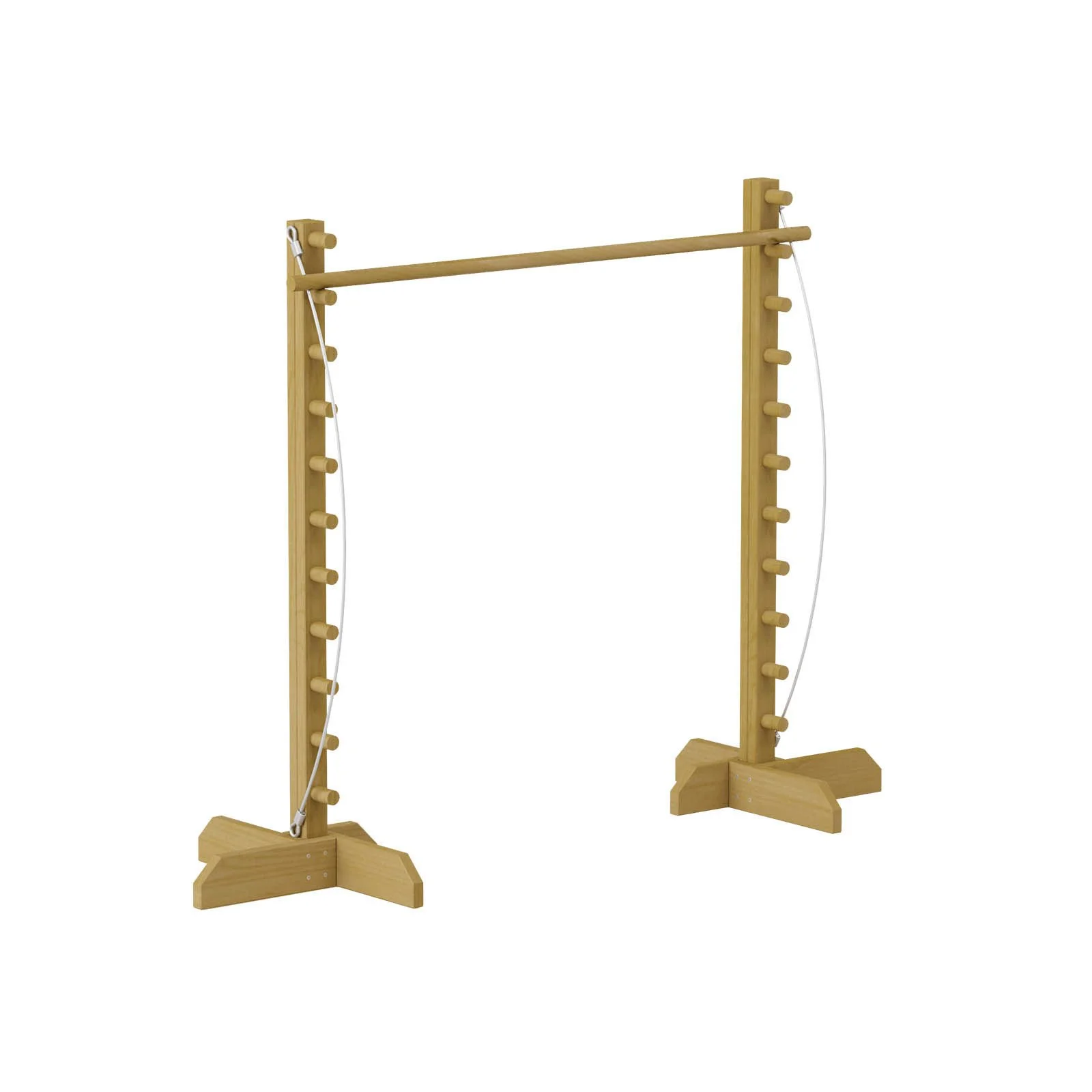 Natural wood agility bar made of impregnated pine wood, designed for children aged 1–14 to develop balance, flexibility, and body awareness outdoors.