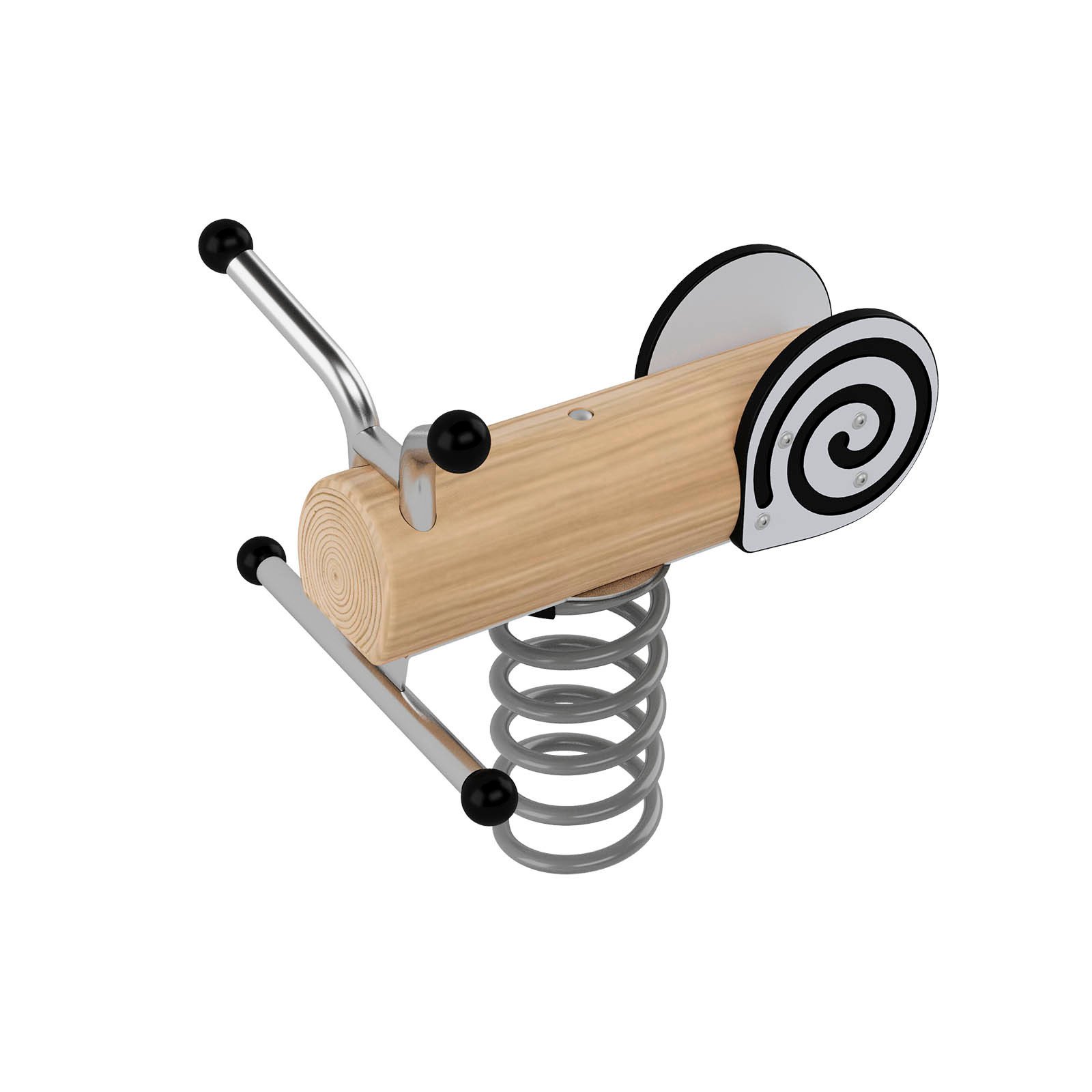 Robinio Snail spring rocker with concrete base for children aged 1–12, designed for public playgrounds, supporting balance development and compliant with EN 1176.