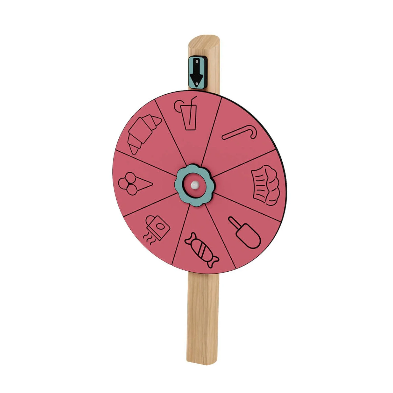 obinio Wheel of Fortune playground panel for public spaces, ages 1–14, supports group play, decision-making and fair play, compact design
