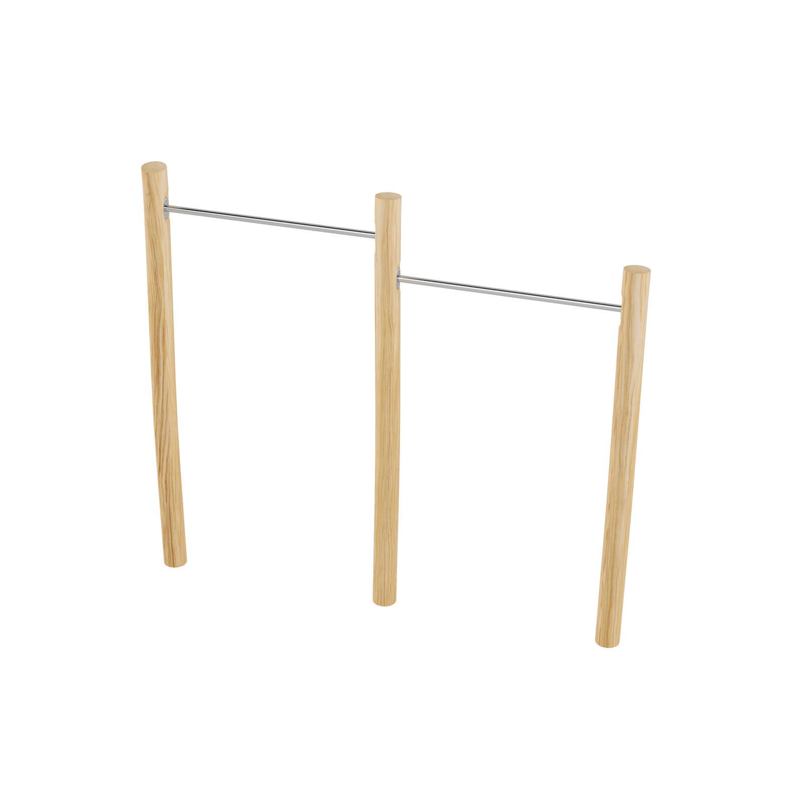 Robinio double gymnastic bars made of robinia wood for children aged 3–14, designed for public playgrounds and parks, supporting strength and coordination, EN 1176 compliant.