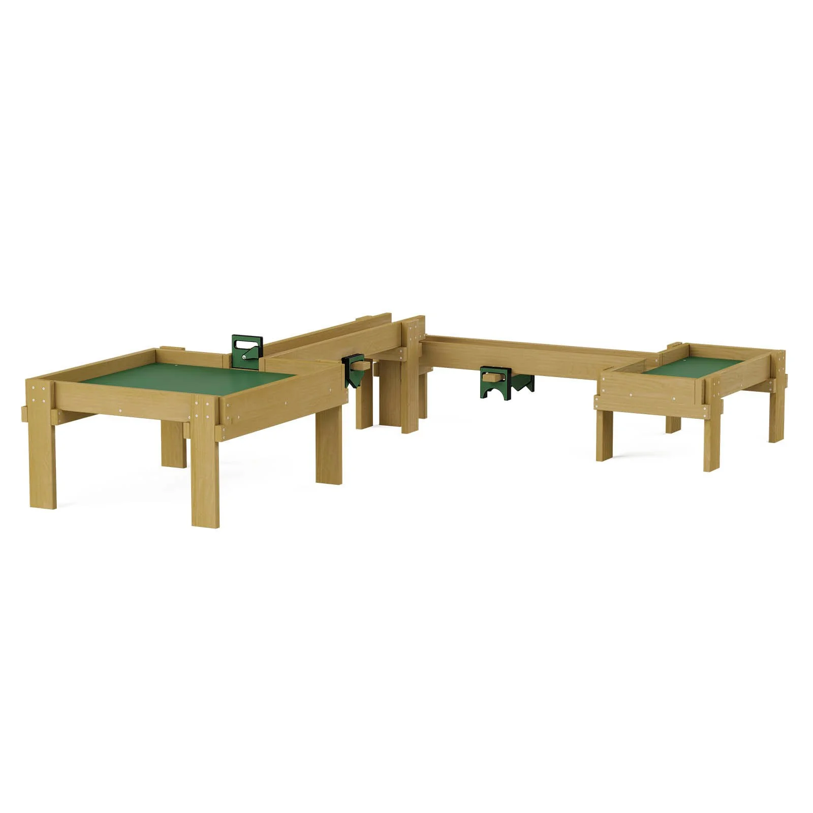 Natural wooden sensory mud play set made of impregnated pine wood, designed for children aged 1–7 for cooperative outdoor sensory play.