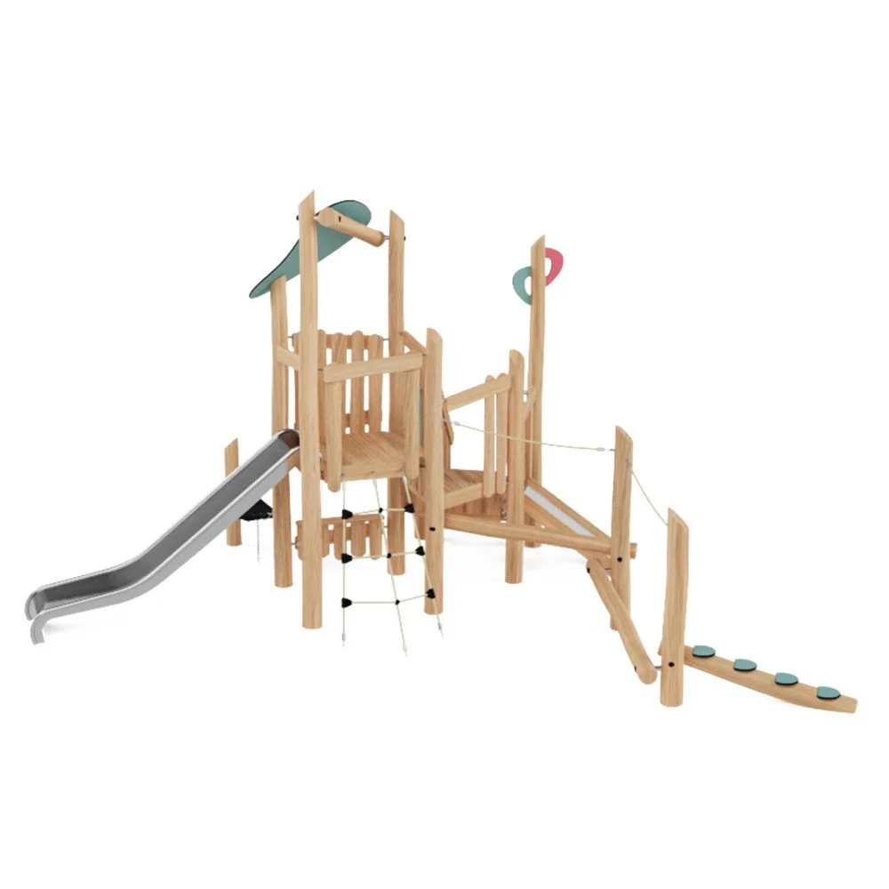 Robinio Set 3 playground structure for public spaces, ages 1–7, supports up to 15 users, includes climbing, balancing and sliding elements