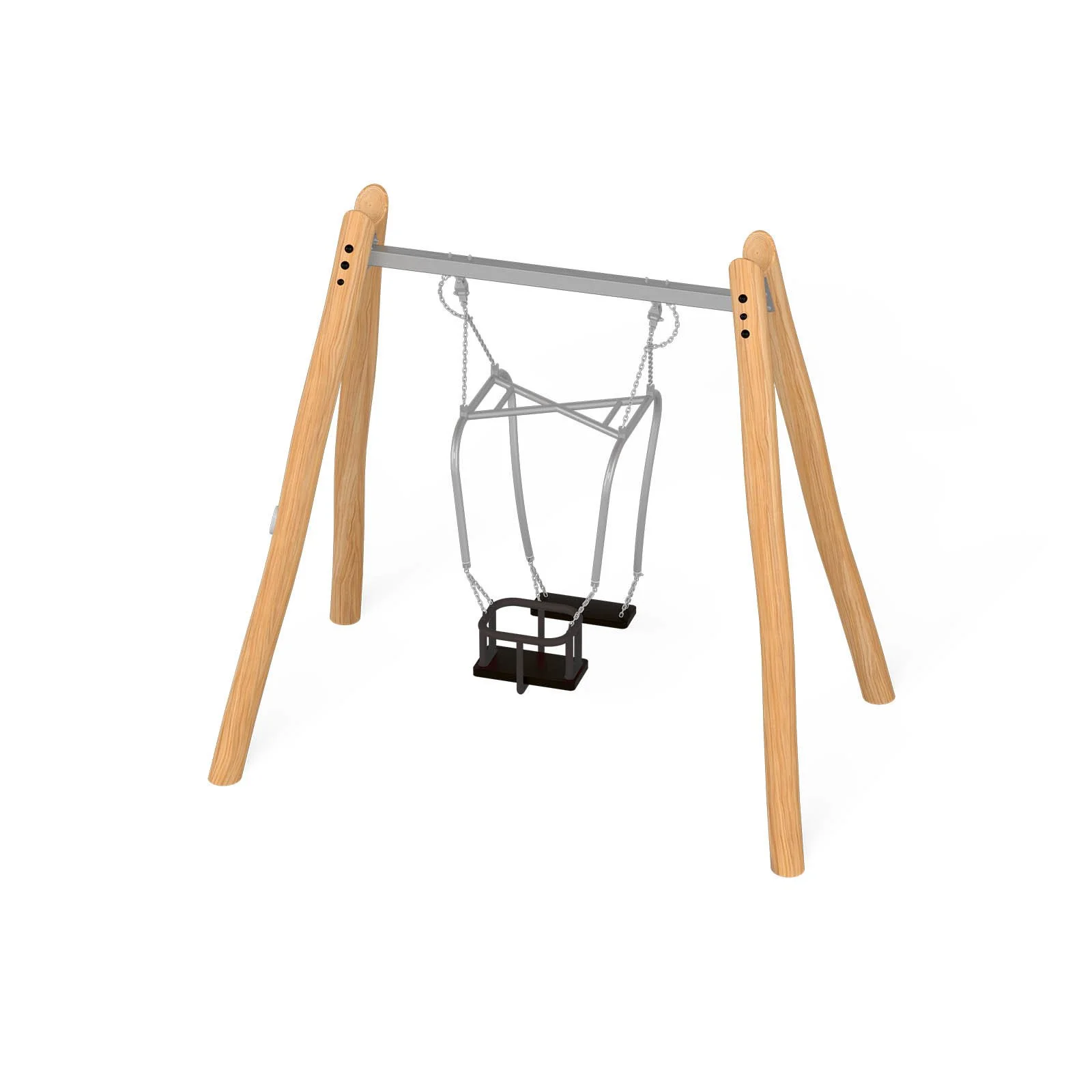 Large playground adventure set made of robinia acacia wood with slides, ropes, and climbing elements, designed for children aged 3–14 in public playgrounds.