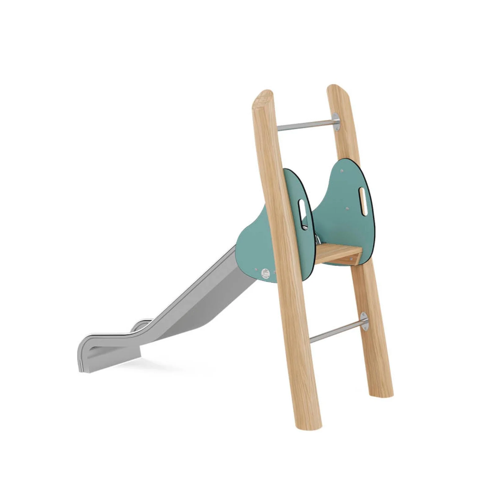 Robinio Freestanding Slide 90 playground structure for public spaces, ages 3–14, stainless steel slide, compact design, 1.0 m fall height, EN 1176 compliant.