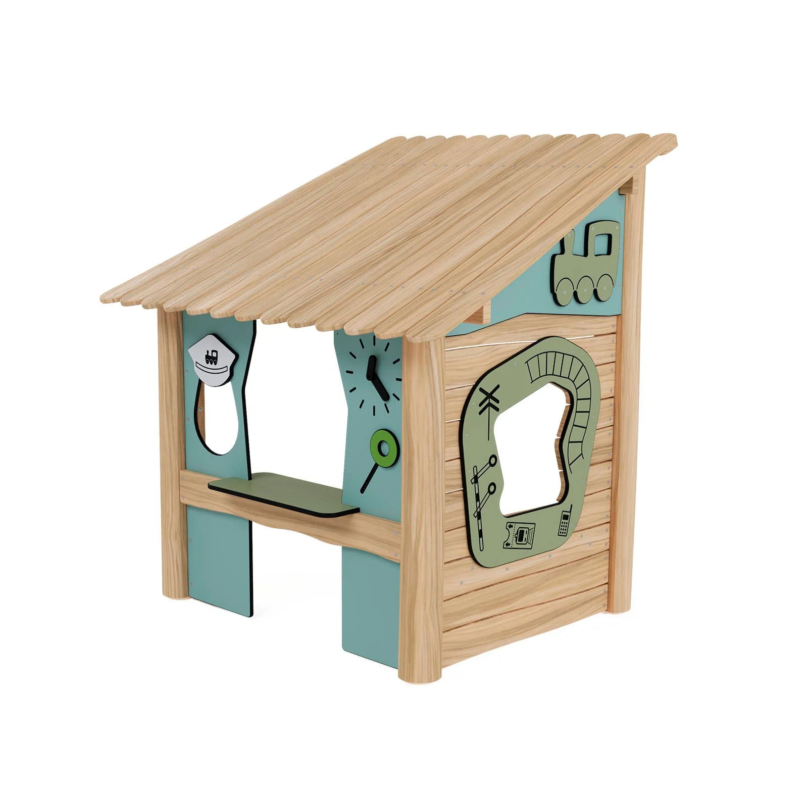 Robinio Train Station playground structure for public spaces, ages 1–6, supports role-play and social interaction, compact design