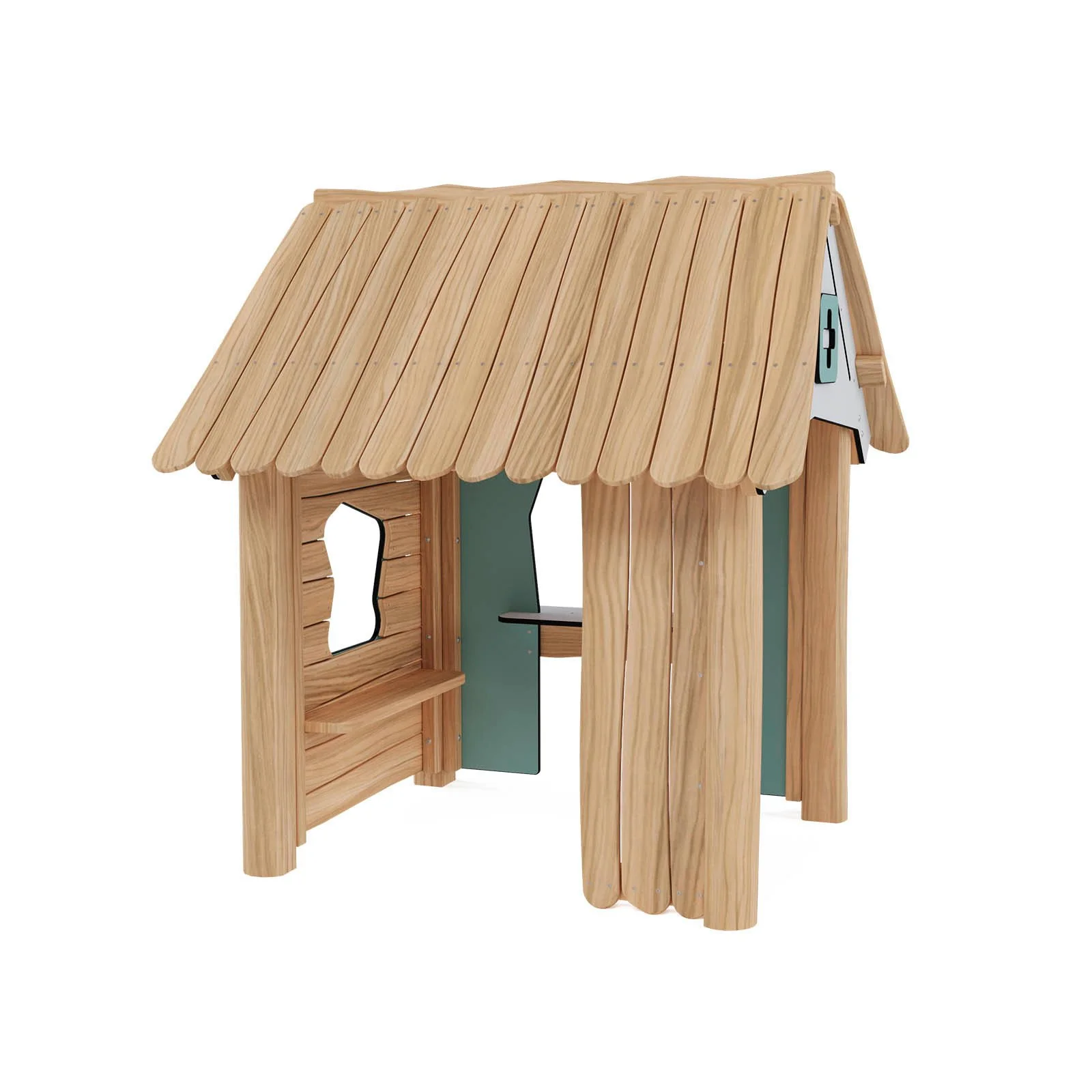 Robinio Clinic House playground structure for public spaces, ages 1–6, supports role-play and empathy development, compact wooden design